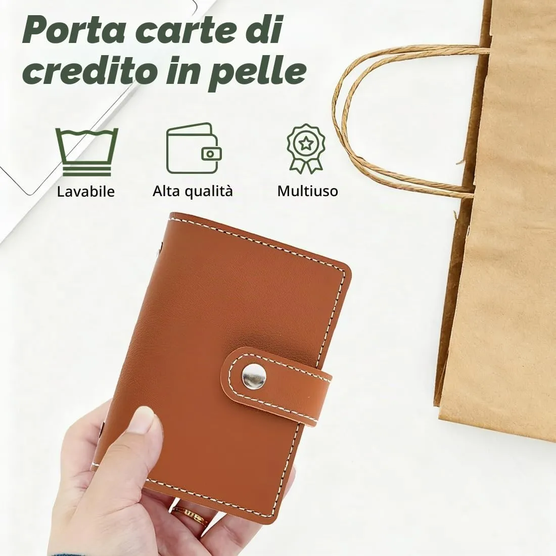 JEYORZY Porta Carte di Credito in Pelle con 26 Custodie Protettive, Marrone - immagine 5