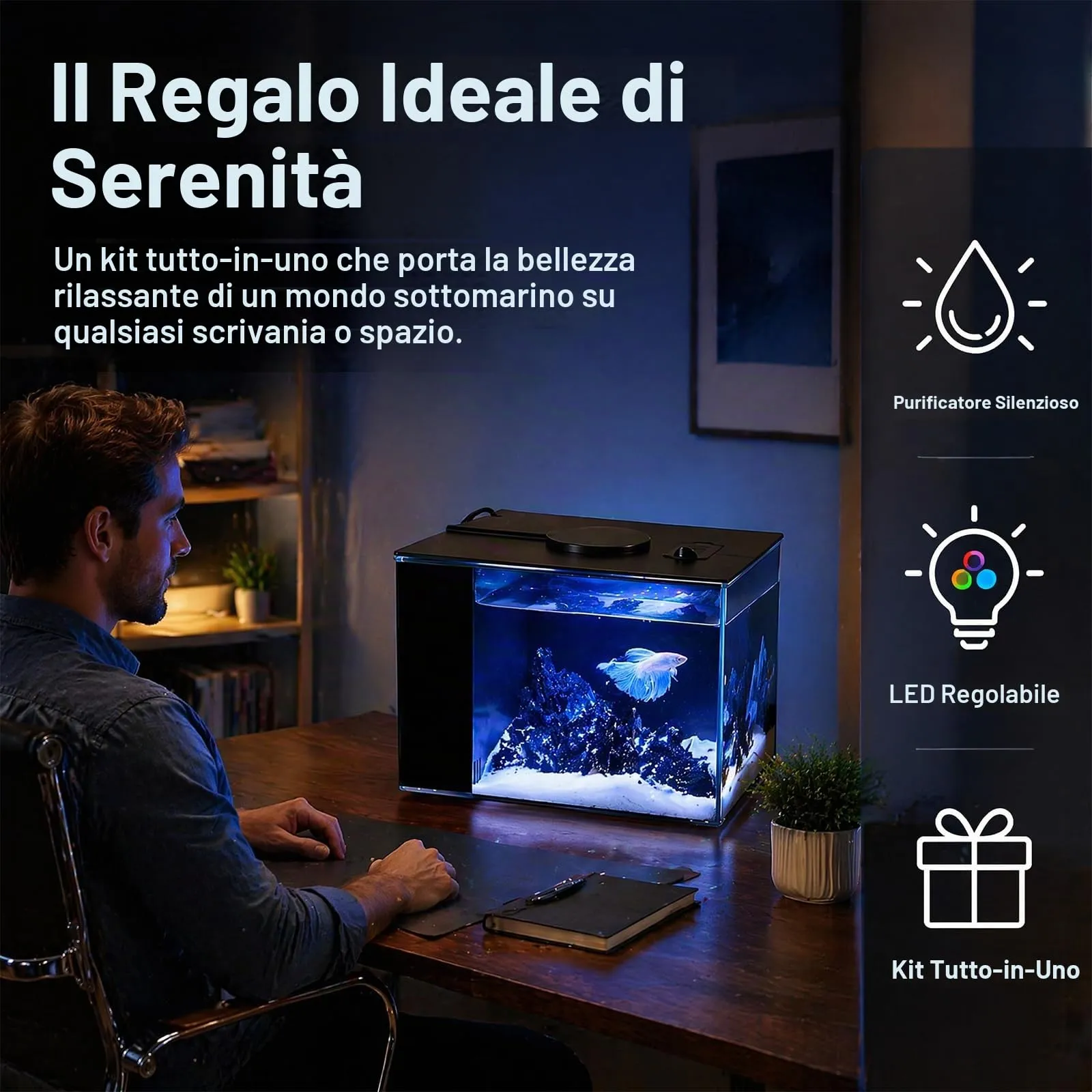 Keltorio Set Completo Acquario 4,65 L con Pompa Filtro e Illuminazione LED, 200 x 150 x 155 mm - immagine 3