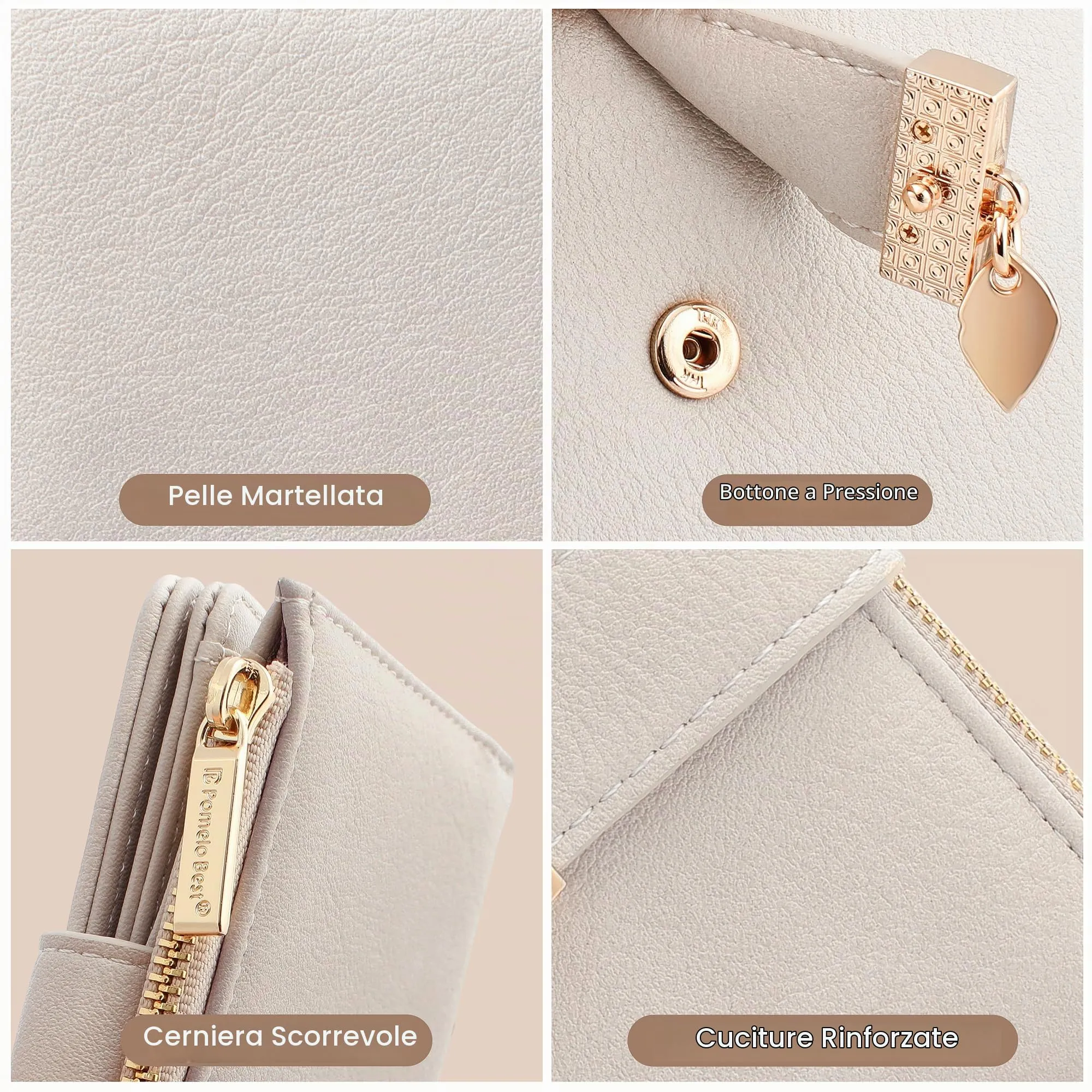 Pomelo Best Portafoglio Donna in Pelle Vegana con Protezione RFID, 8 Scomparti Carte e Portamonete con Cerniera (Beige) - immagine 5