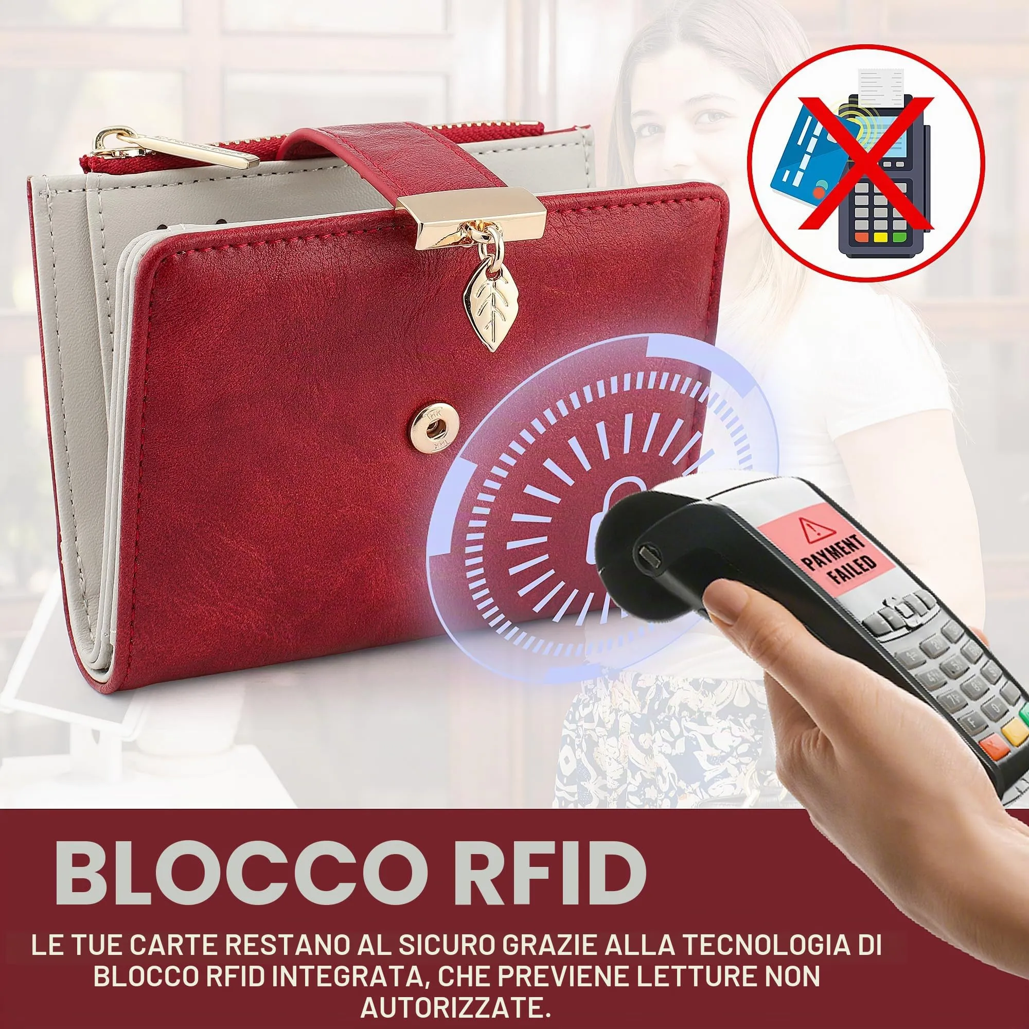 Pomelo Best Portafoglio Donna in Pelle Vegana con Protezione RFID, 8 Scomparti Carte e Portamonete con Cerniera (Rosso) - immagine 3