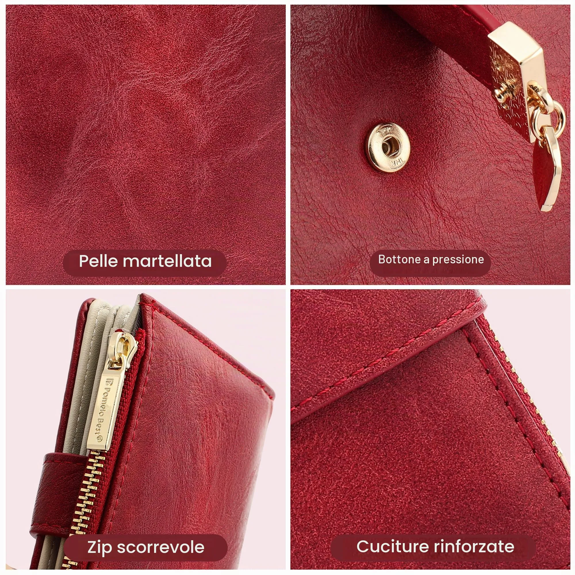Pomelo Best Portafoglio Donna in Pelle Vegana con Protezione RFID, 8 Scomparti Carte e Portamonete con Cerniera (Rosso) - immagine 4
