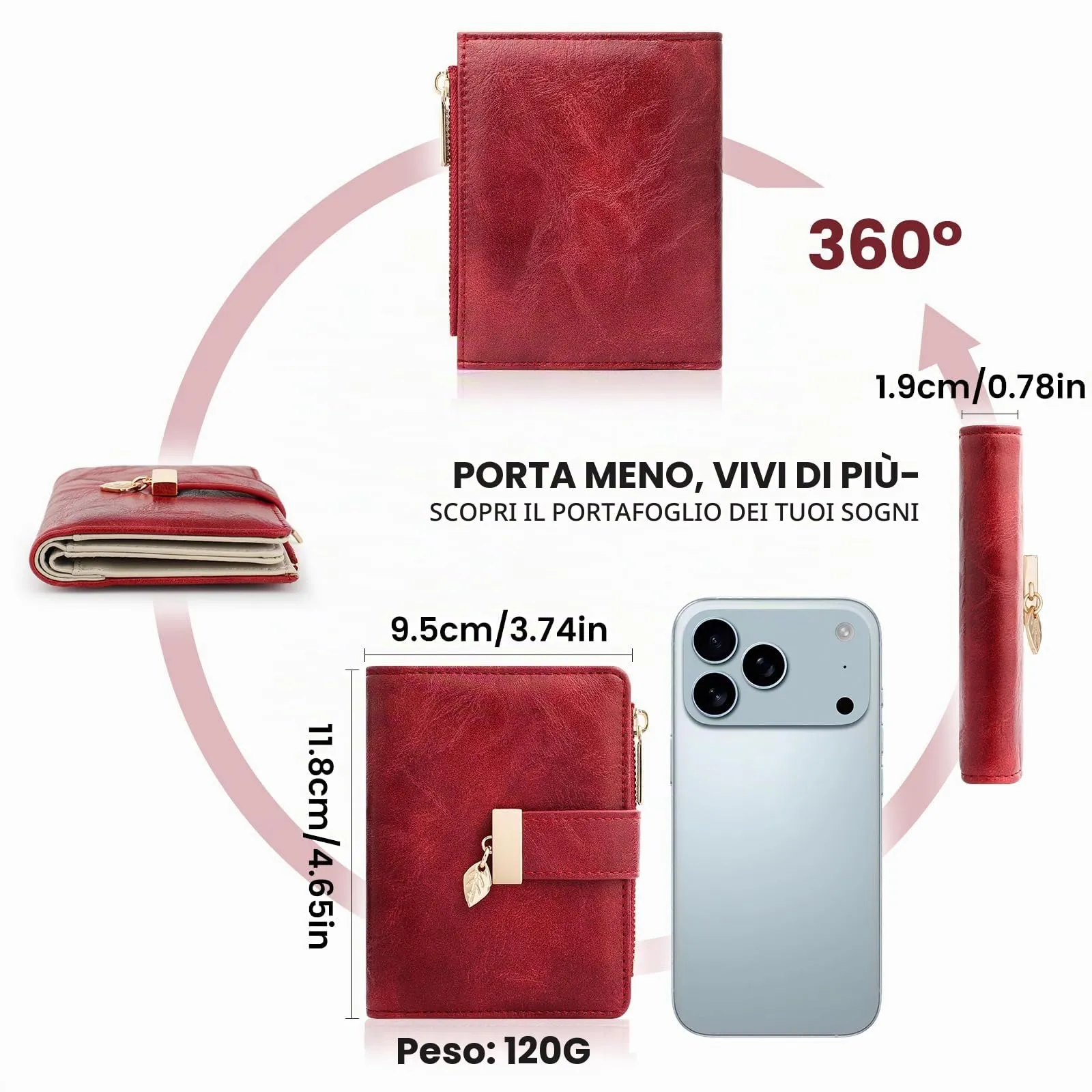 Pomelo Best Portafoglio Donna in Pelle Vegana con Protezione RFID, 8 Scomparti Carte e Portamonete con Cerniera (Rosso) - immagine 5