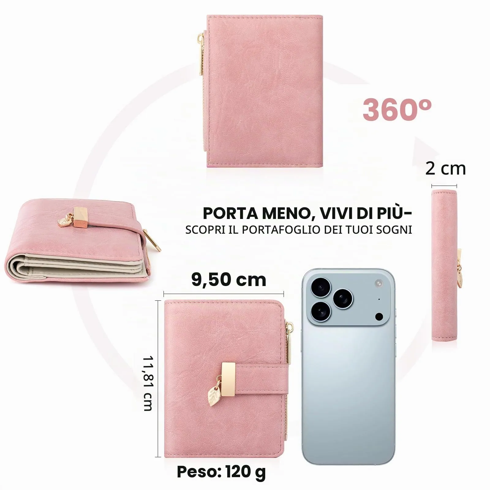 Pomelo Best Portafoglio Donna in Pelle Vegana con Protezione RFID, 8 Scomparti Carte, Finestrino Patente e Portamonete con Cerniera - immagine 2