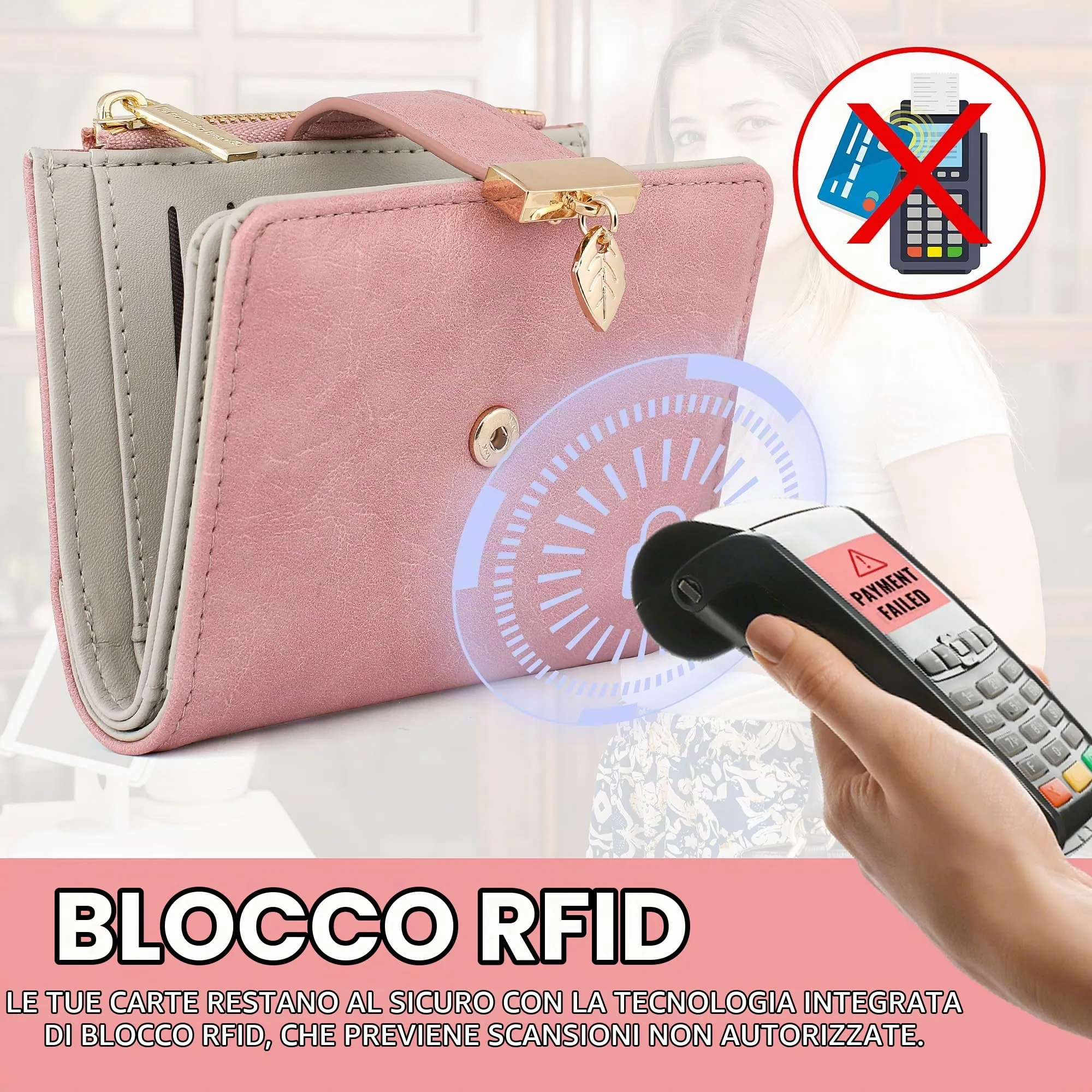 Pomelo Best Portafoglio Donna in Pelle Vegana con Protezione RFID, 8 Scomparti Carte, Finestrino Patente e Portamonete con Cerniera - immagine 4