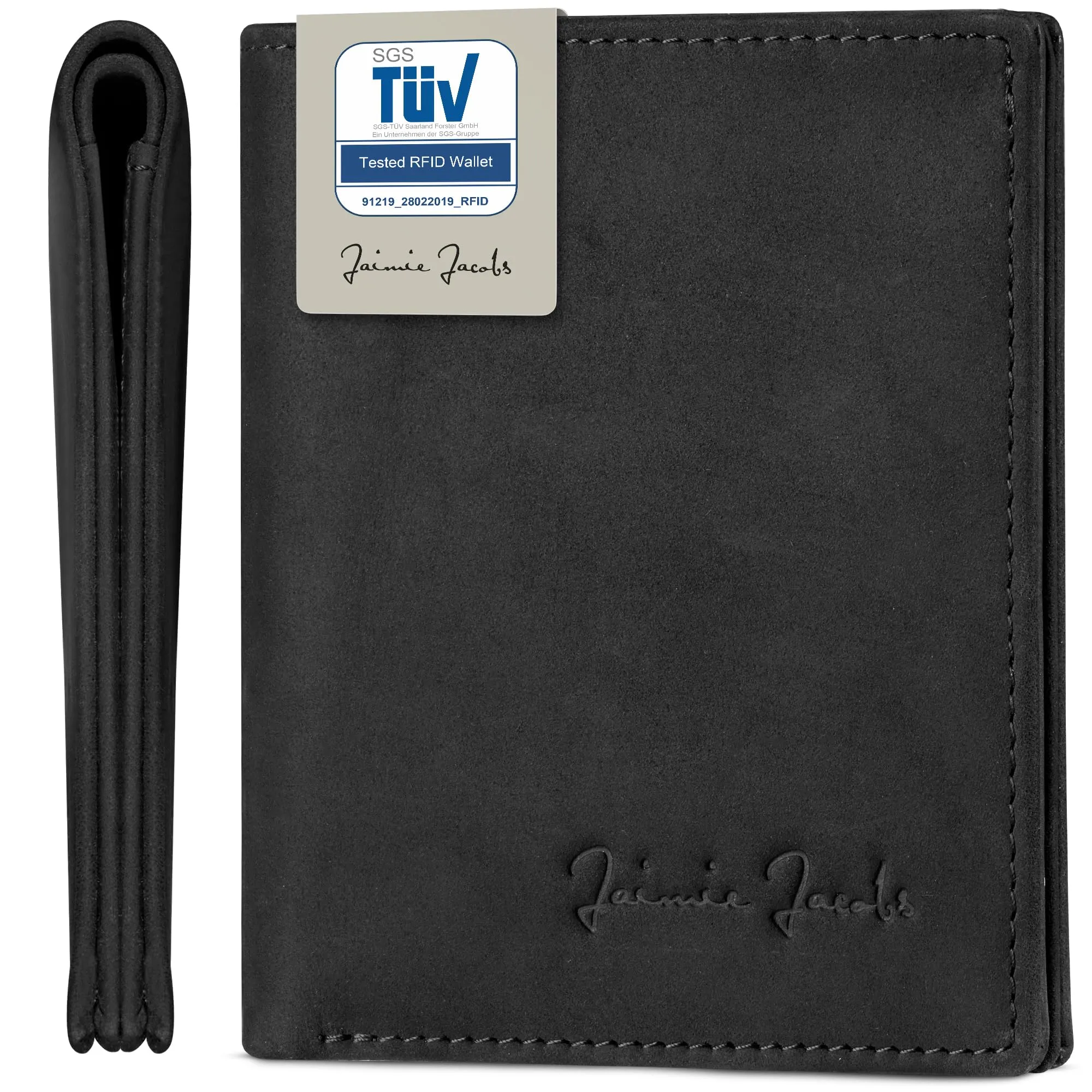 Jaimie Jacobs Slimstar Portafoglio Uomo RFID in Pelle di Bufalo Nero - immagine 1