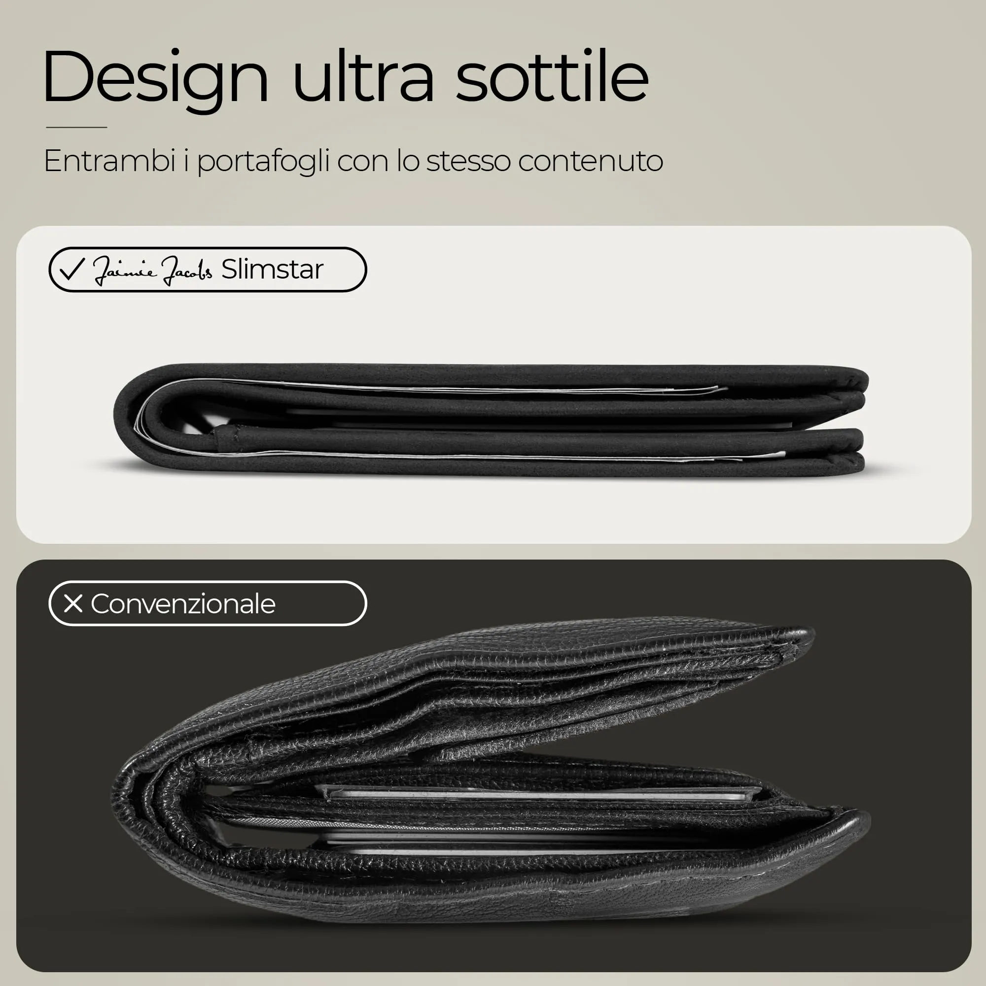 Jaimie Jacobs Slimstar Portafoglio Uomo RFID in Pelle di Bufalo Nero - immagine 2