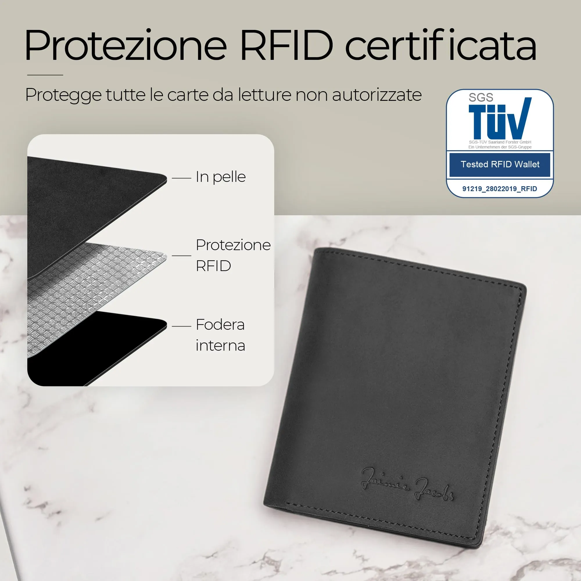 Jaimie Jacobs Slimstar Portafoglio Uomo RFID in Pelle di Bufalo Nero - immagine 5
