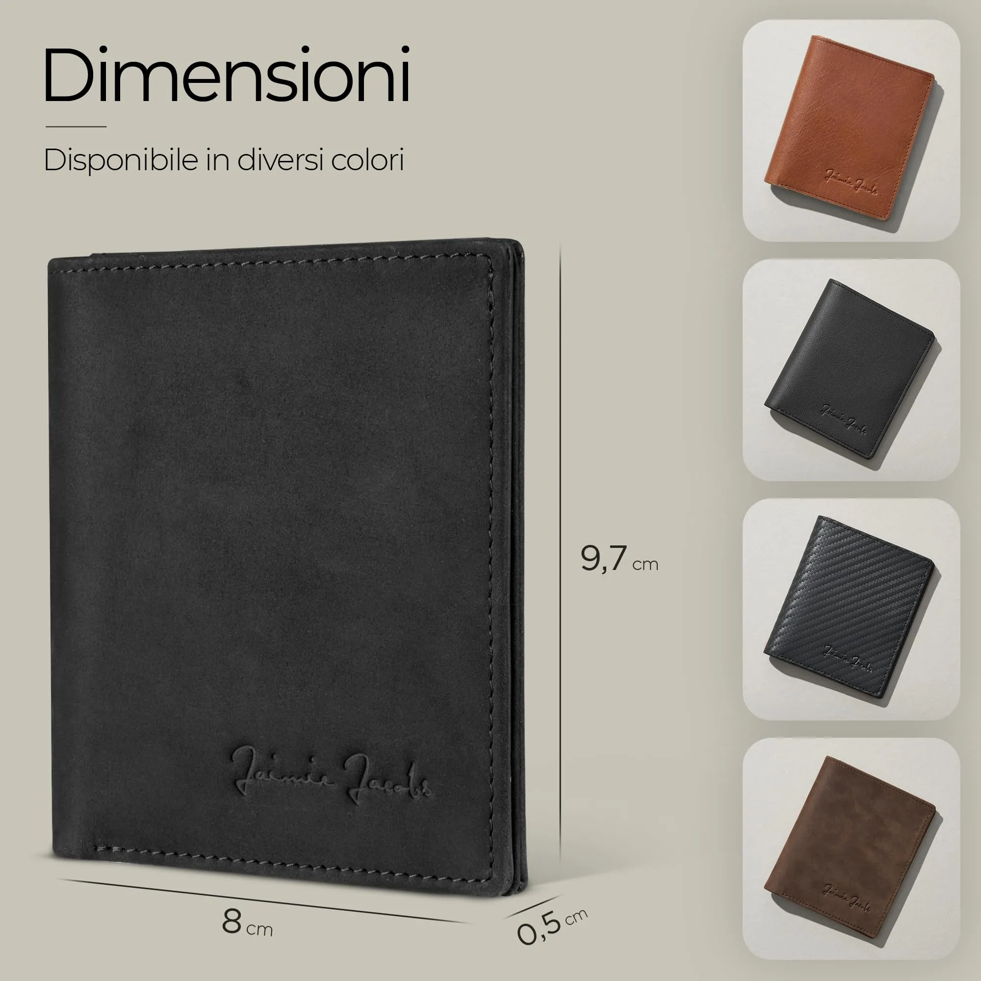 Jaimie Jacobs Slimstar Portafoglio Uomo RFID in Pelle di Bufalo Nero - immagine 6