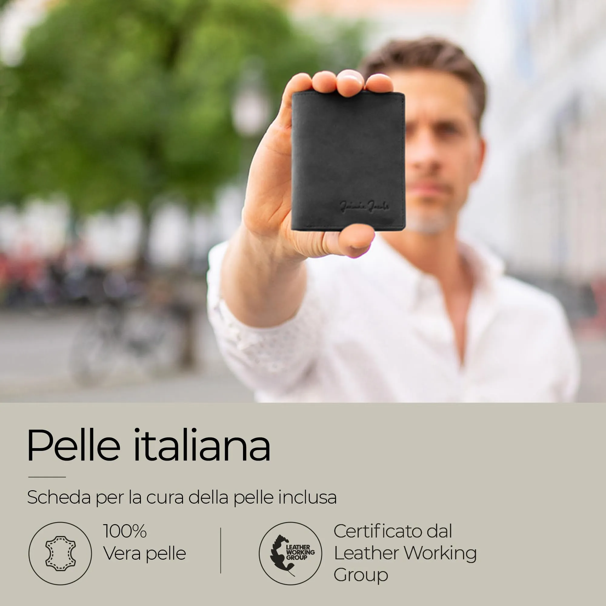 Jaimie Jacobs Slimstar Portafoglio Uomo RFID in Pelle di Bufalo Nero - immagine 7