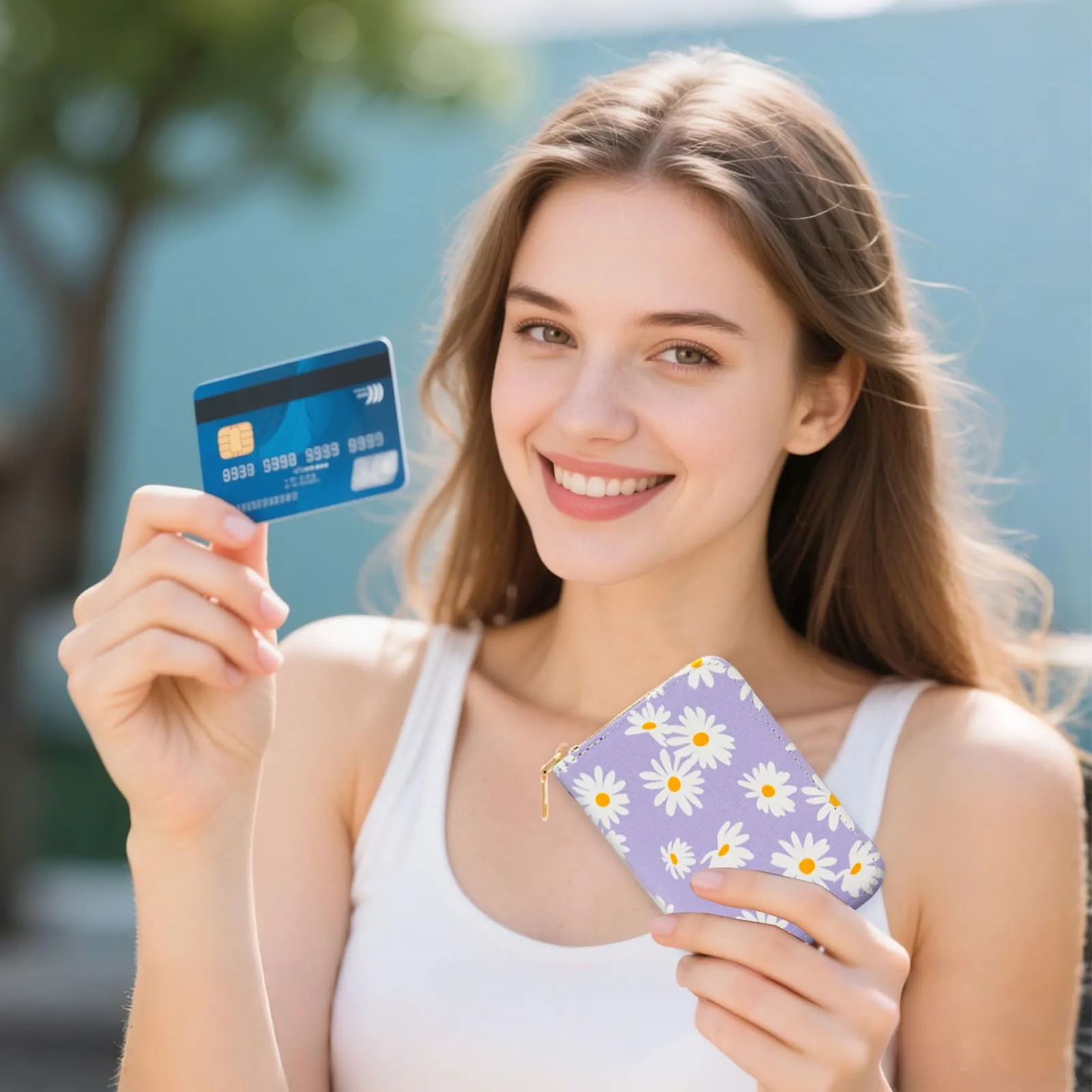 LJCZKA Portafoglio Porta Carte di Credito Floreale in Pelle PU con Cerniera, 9 Slot per Carte e 2 Compartimenti - immagine 6