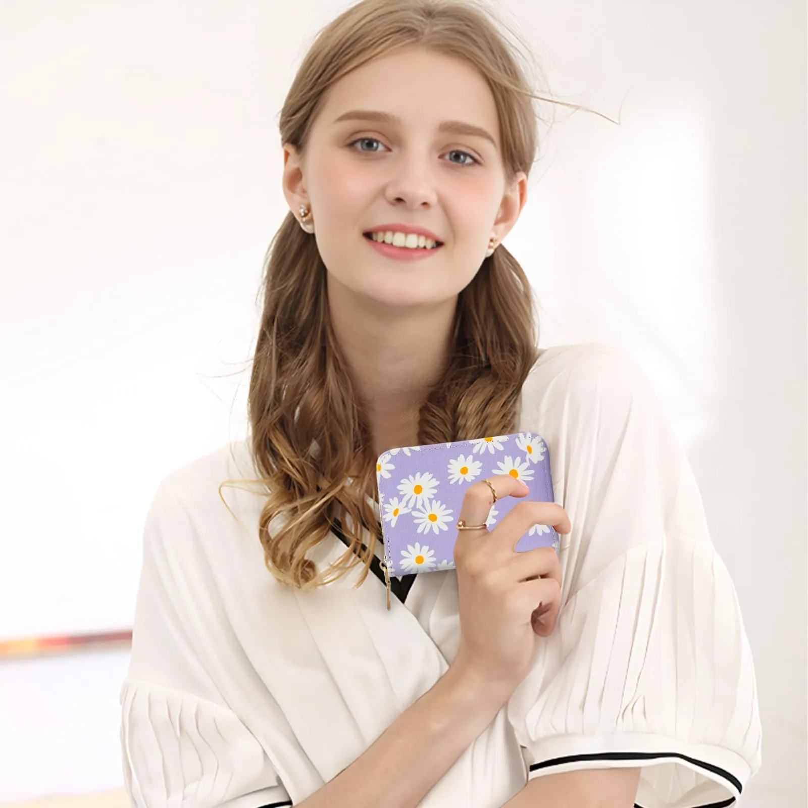 LJCZKA Portafoglio Porta Carte di Credito Floreale in Pelle PU con Cerniera, 9 Slot per Carte e 2 Compartimenti - immagine 8