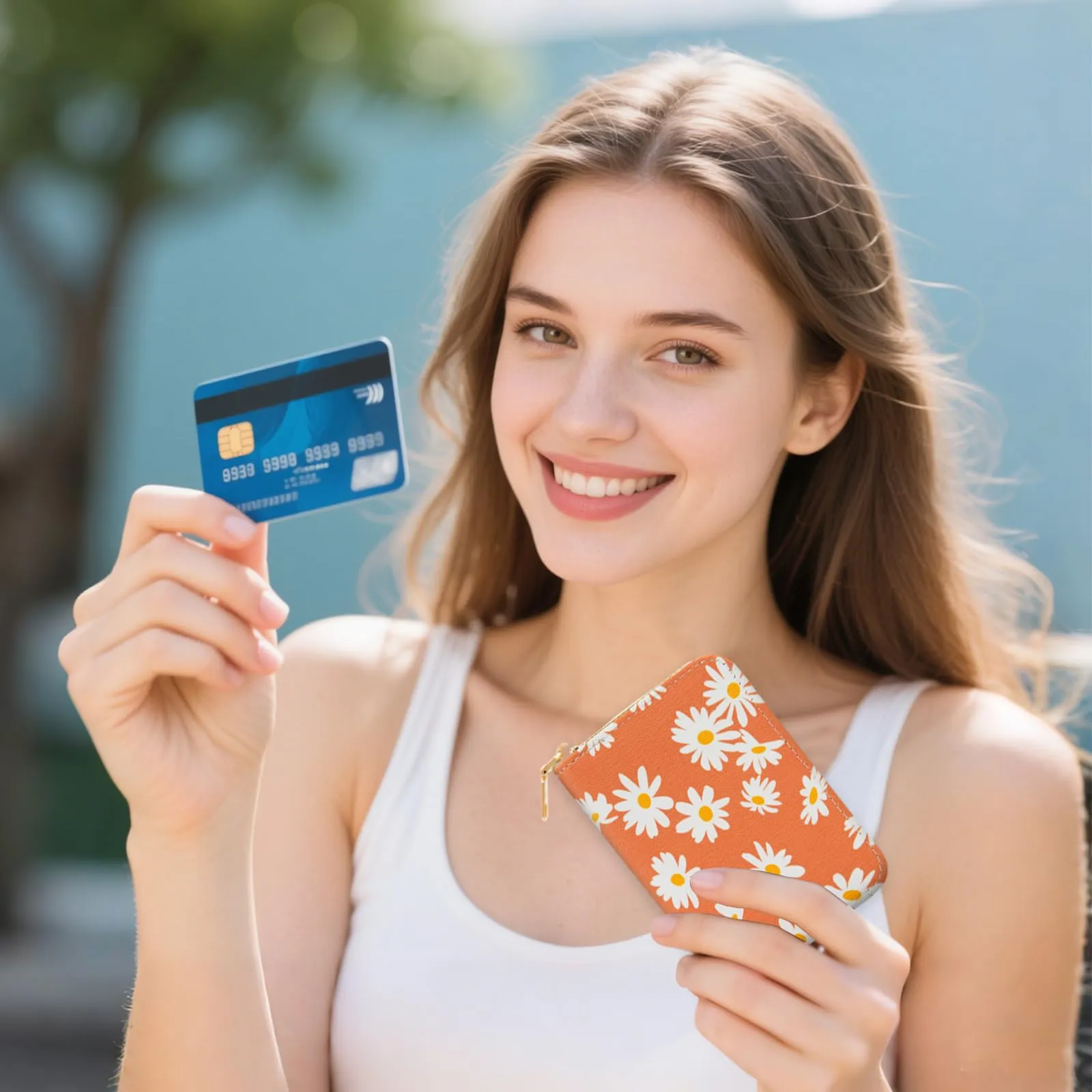 LJCZKA Portafoglio Portacarte Donna in Pelle PU con Cerniera, Motivo Floreale, 9 Slot per Carte e 2 Compartimenti - immagine 6