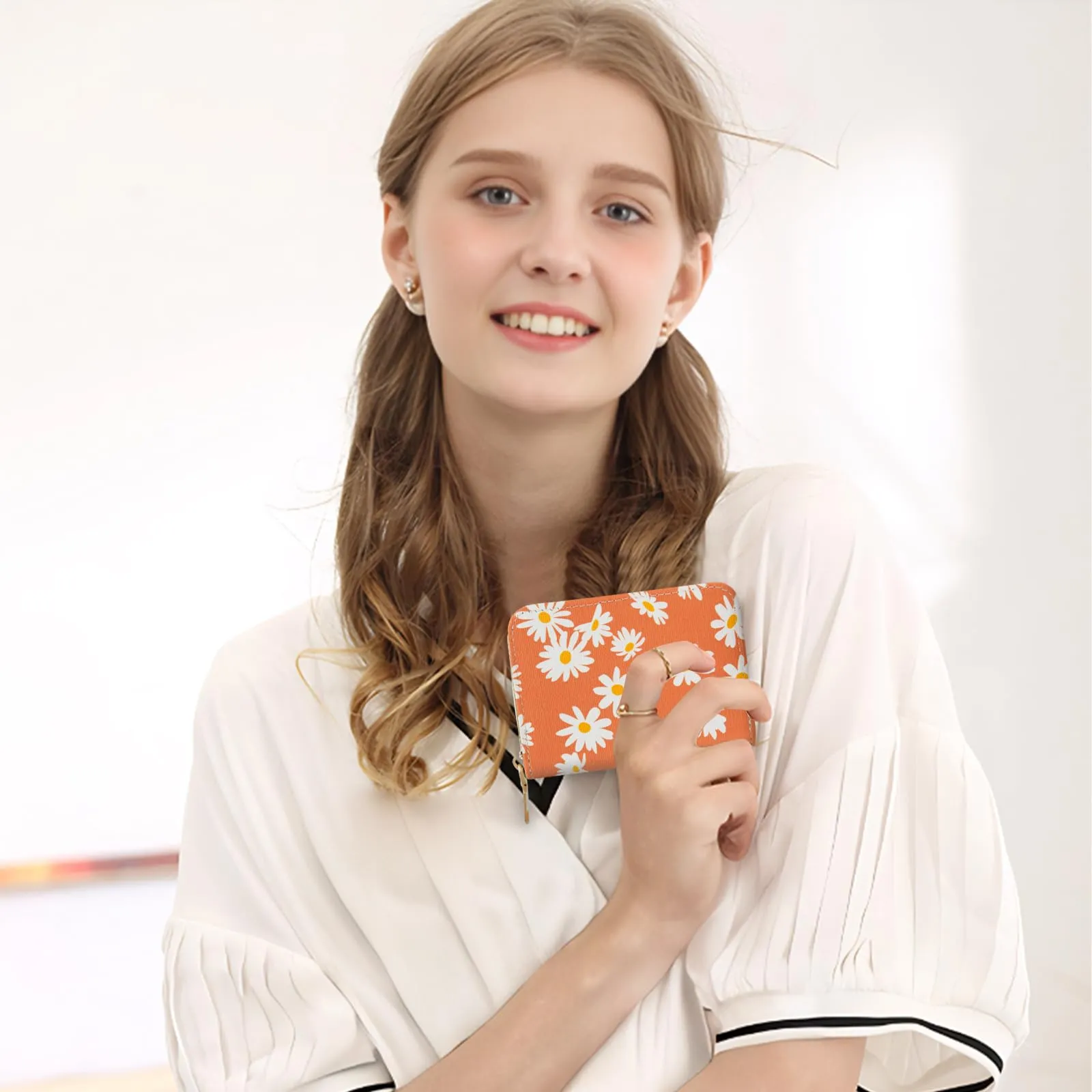 LJCZKA Portafoglio Portacarte Donna in Pelle PU con Cerniera, Motivo Floreale, 9 Slot per Carte e 2 Compartimenti - immagine 8