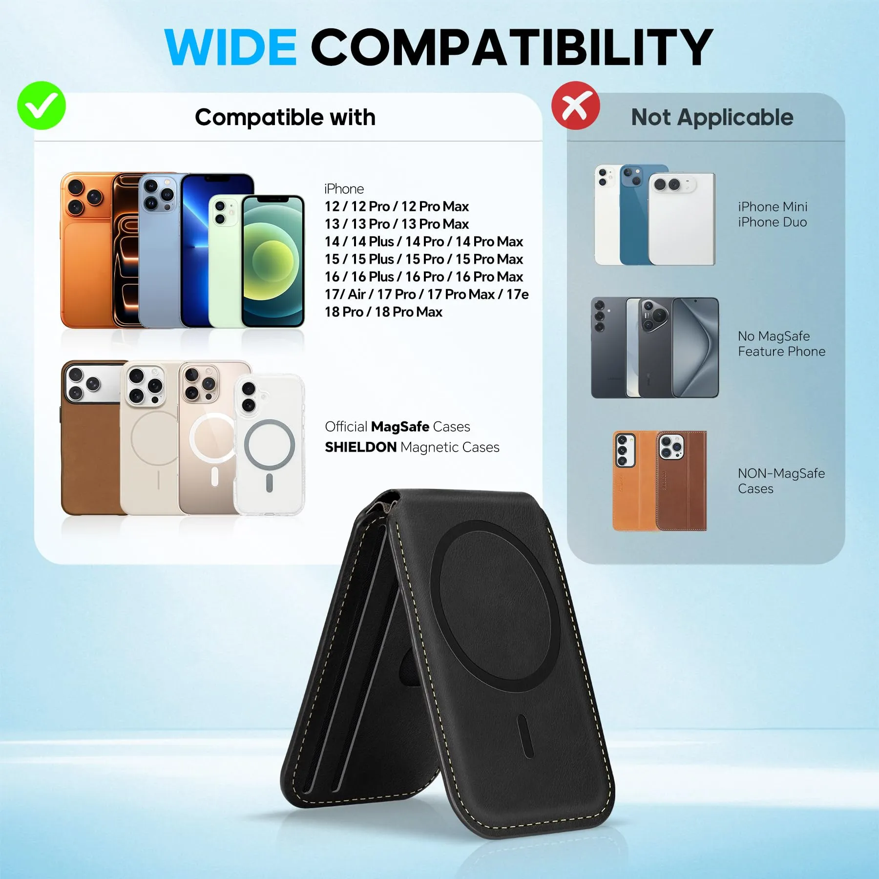 SHIELDON Portafoglio Magnetico in Vera Pelle per MagSafe, Nero Retrò - immagine 9
