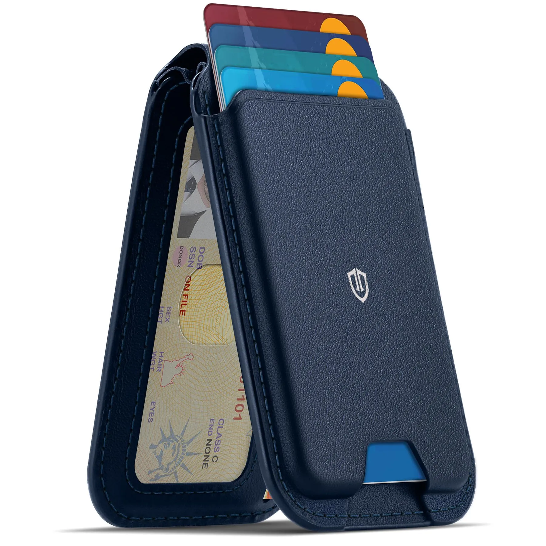 SHIELDON Portafoglio per MagSafe in Vera Pelle, Blu Navy - immagine 1