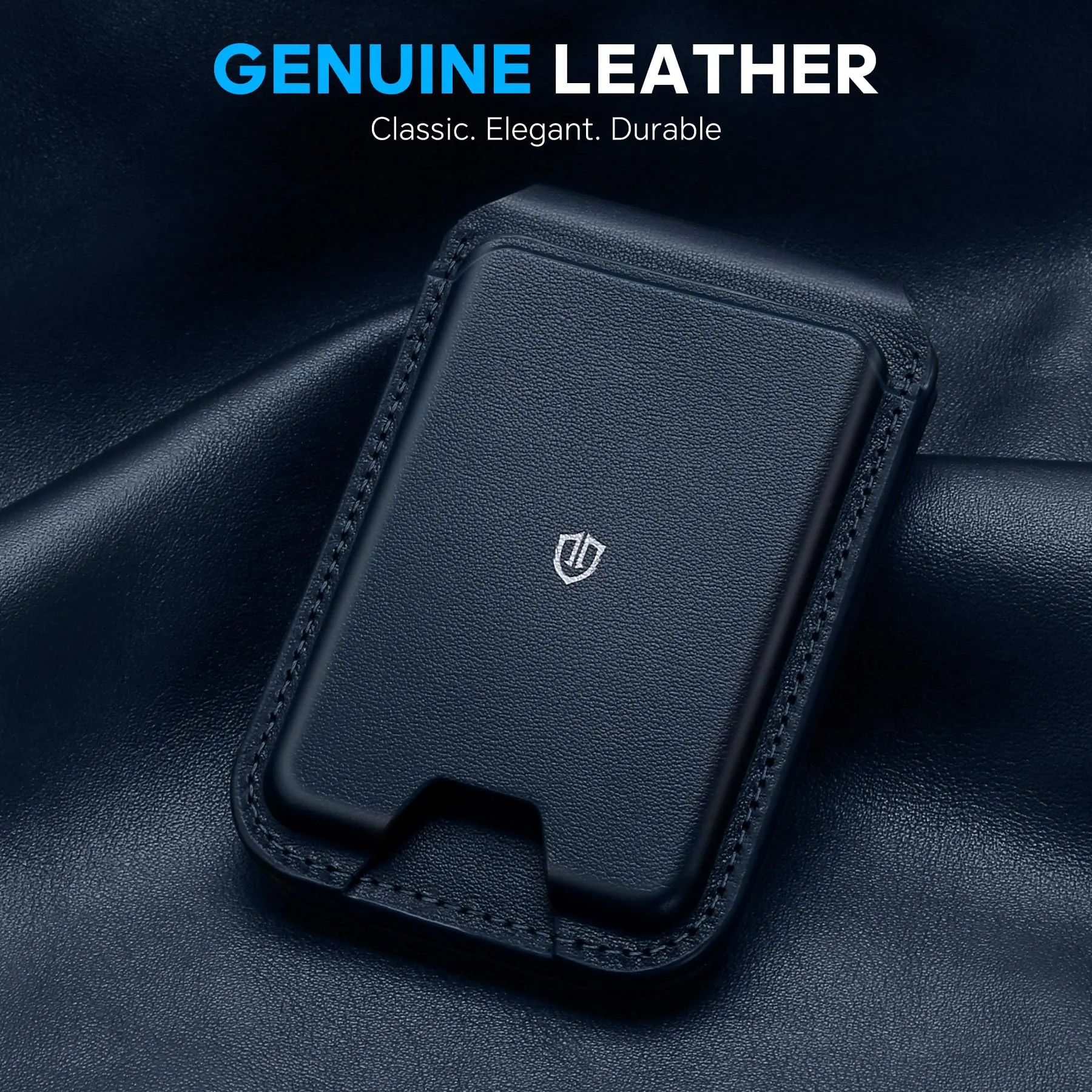 SHIELDON Portafoglio per MagSafe in Vera Pelle, Blu Navy - immagine 2