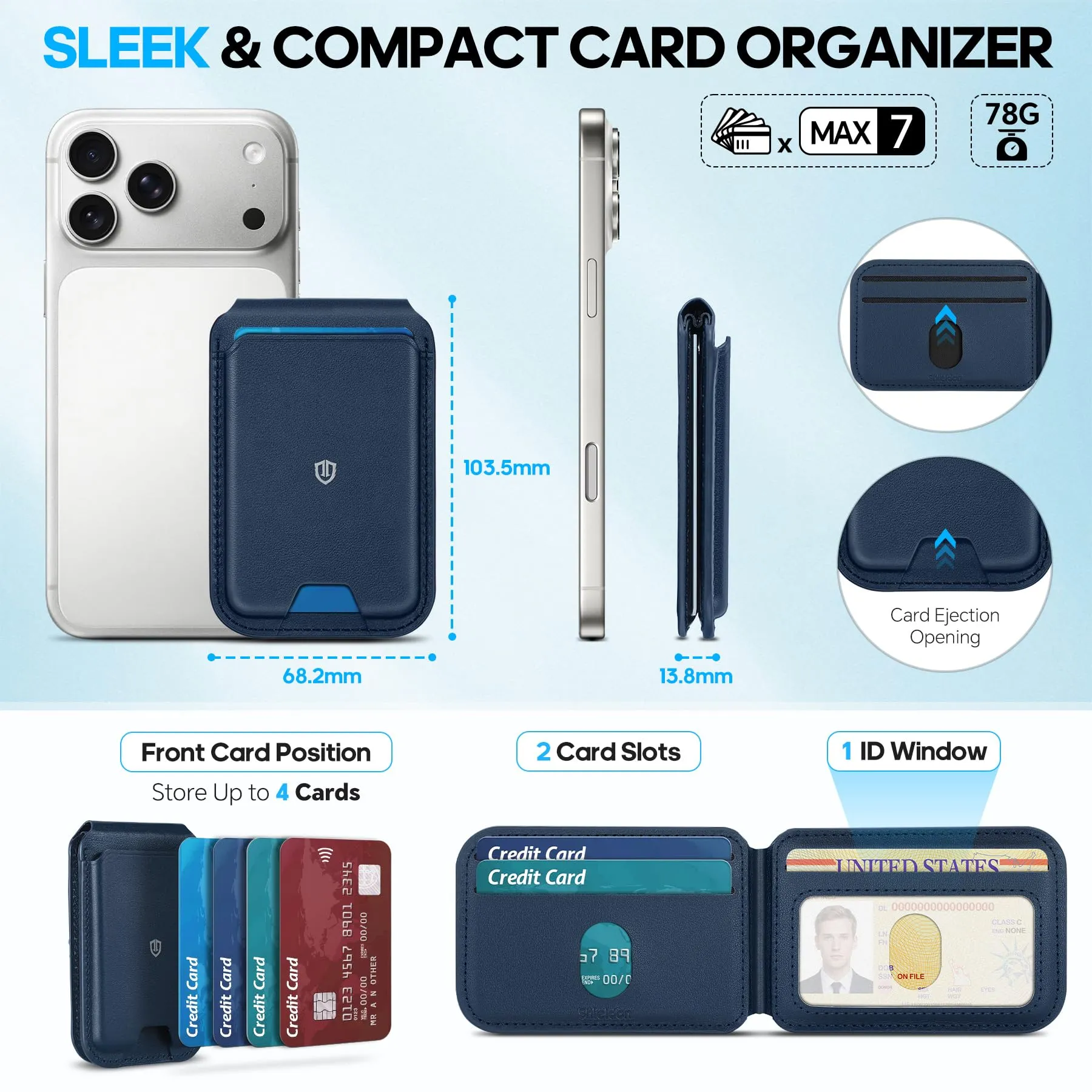 SHIELDON Portafoglio per MagSafe in Vera Pelle, Blu Navy - immagine 3