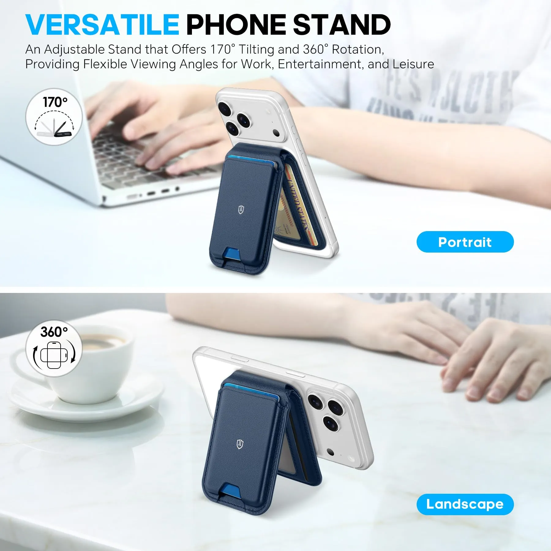 SHIELDON Portafoglio per MagSafe in Vera Pelle, Blu Navy - immagine 4