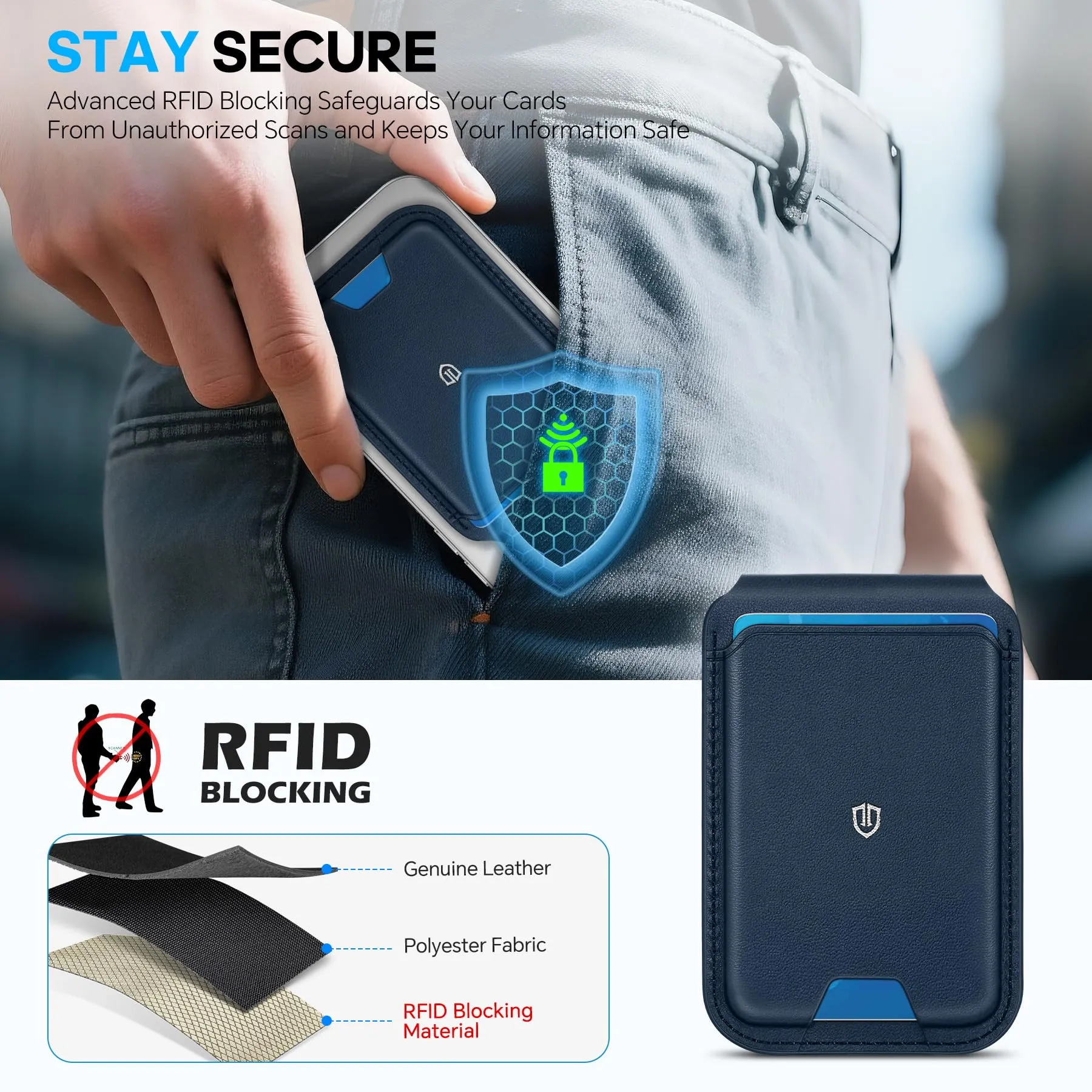 SHIELDON Portafoglio per MagSafe in Vera Pelle, Blu Navy - immagine 6