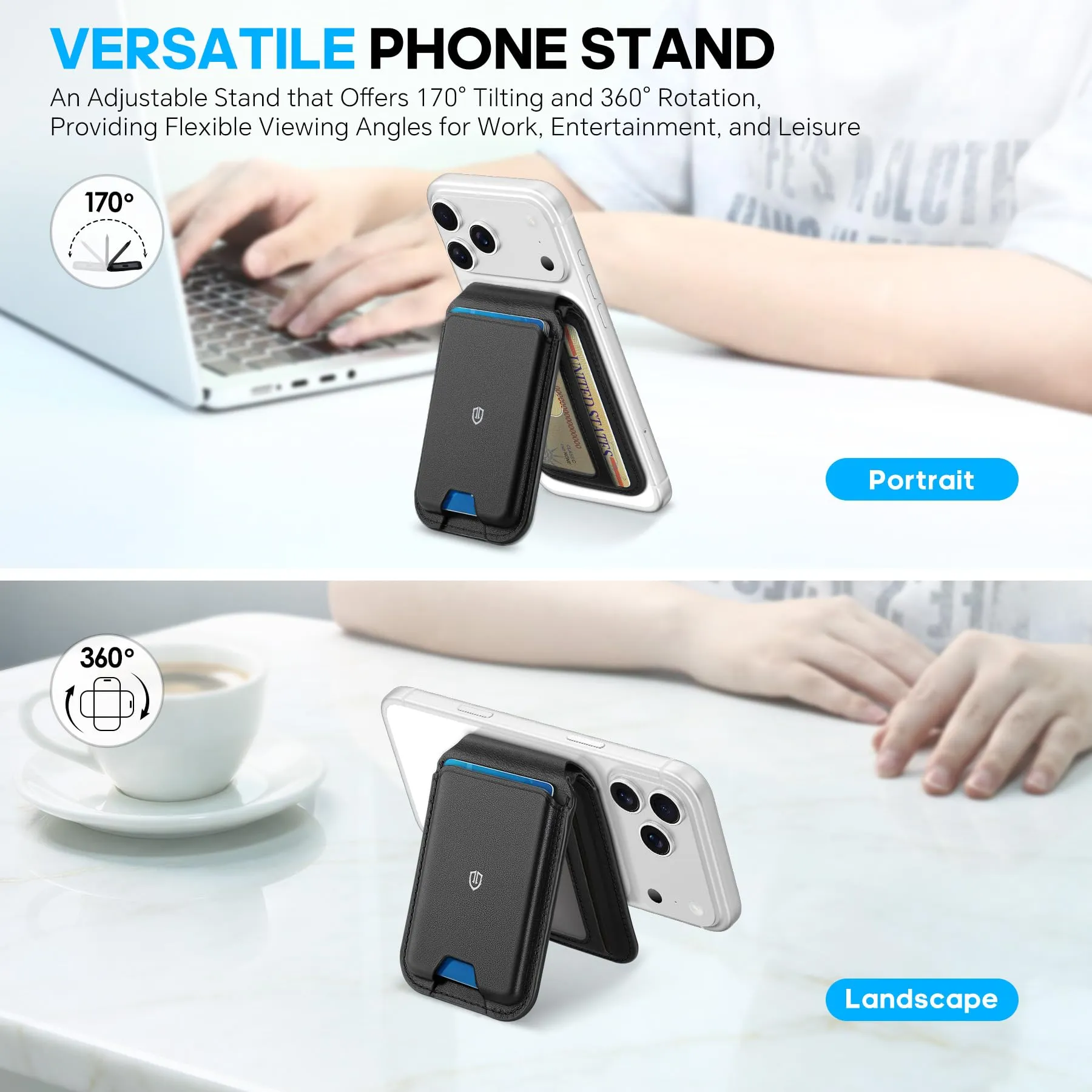 SHIELDON Portafoglio Magnetico per MagSafe in Vera Pelle, Nero - immagine 4