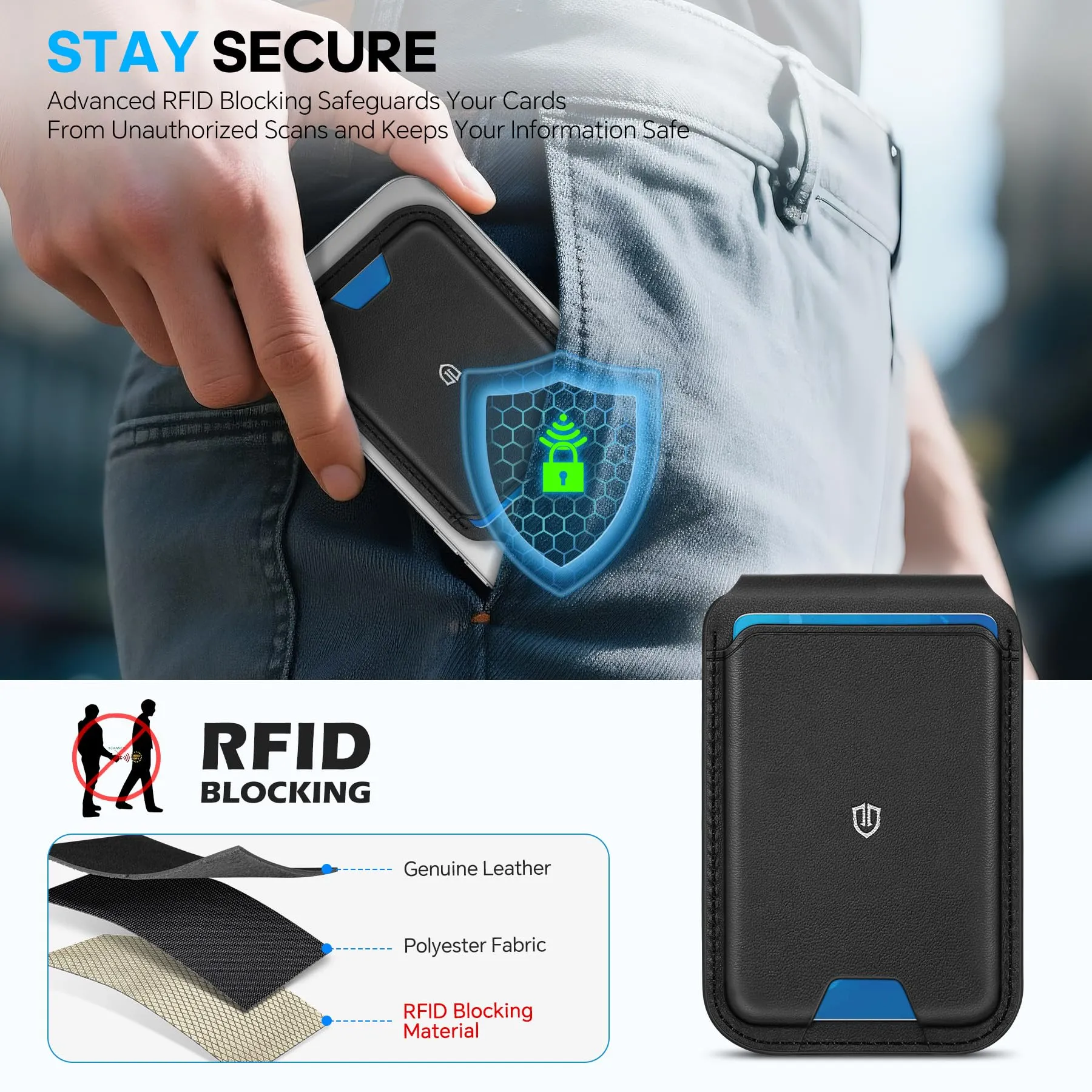 SHIELDON Portafoglio Magnetico per MagSafe in Vera Pelle, Nero - immagine 6
