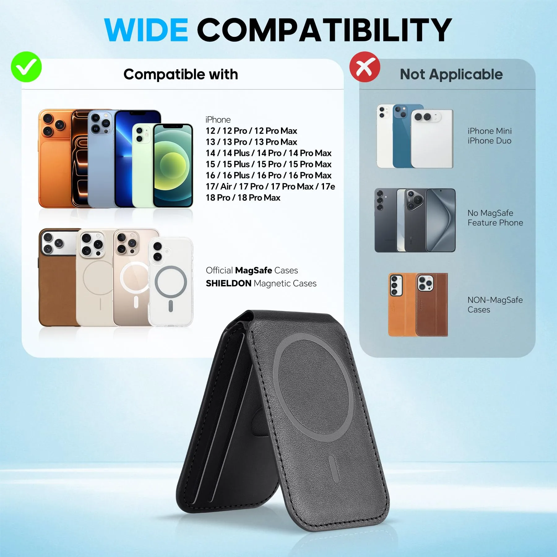 SHIELDON Portafoglio Magnetico per MagSafe in Vera Pelle, Nero - immagine 9