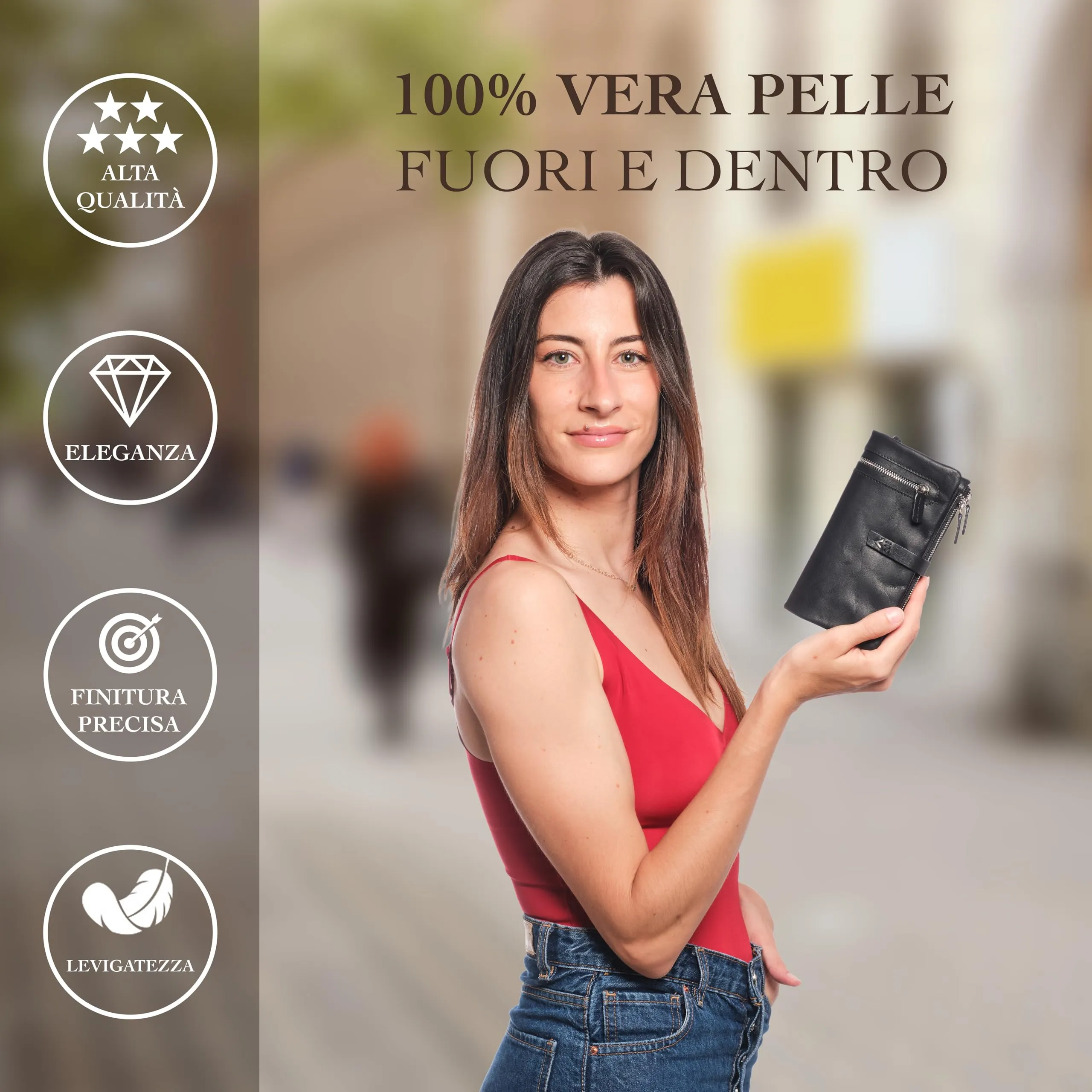 Lavalen Portafoglio Donna in Vera Pelle RFID Verticale con Portamonete Estraibile - Nero, Talla Grande - immagine 2