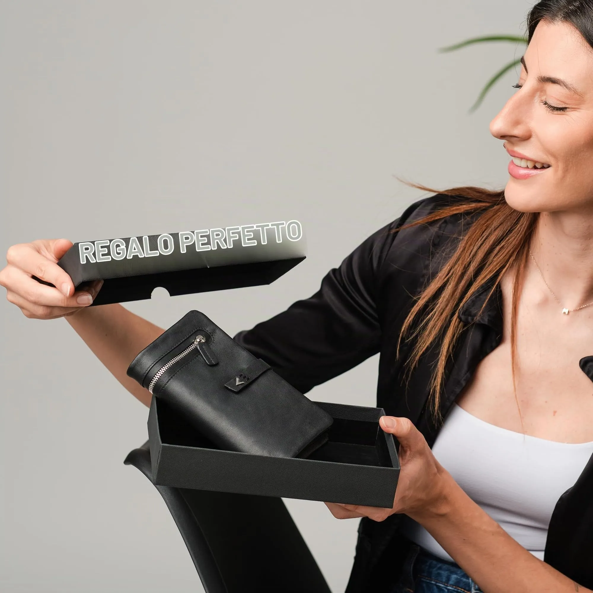 Lavalen Portafoglio Donna in Vera Pelle RFID Verticale con Portamonete Estraibile - Nero, Talla Grande - immagine 7