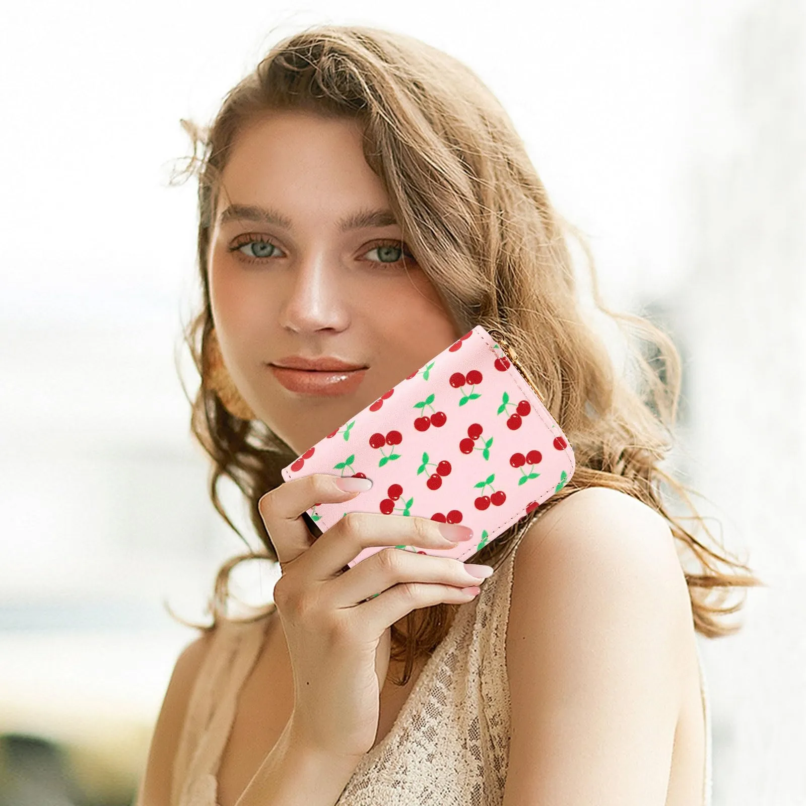 LJCZKA Portafoglio Porta Carte in Pelle PU con Cerniera, Motivo Floreale, 9 Slot per Carte e 2 Compartimenti - immagine 6