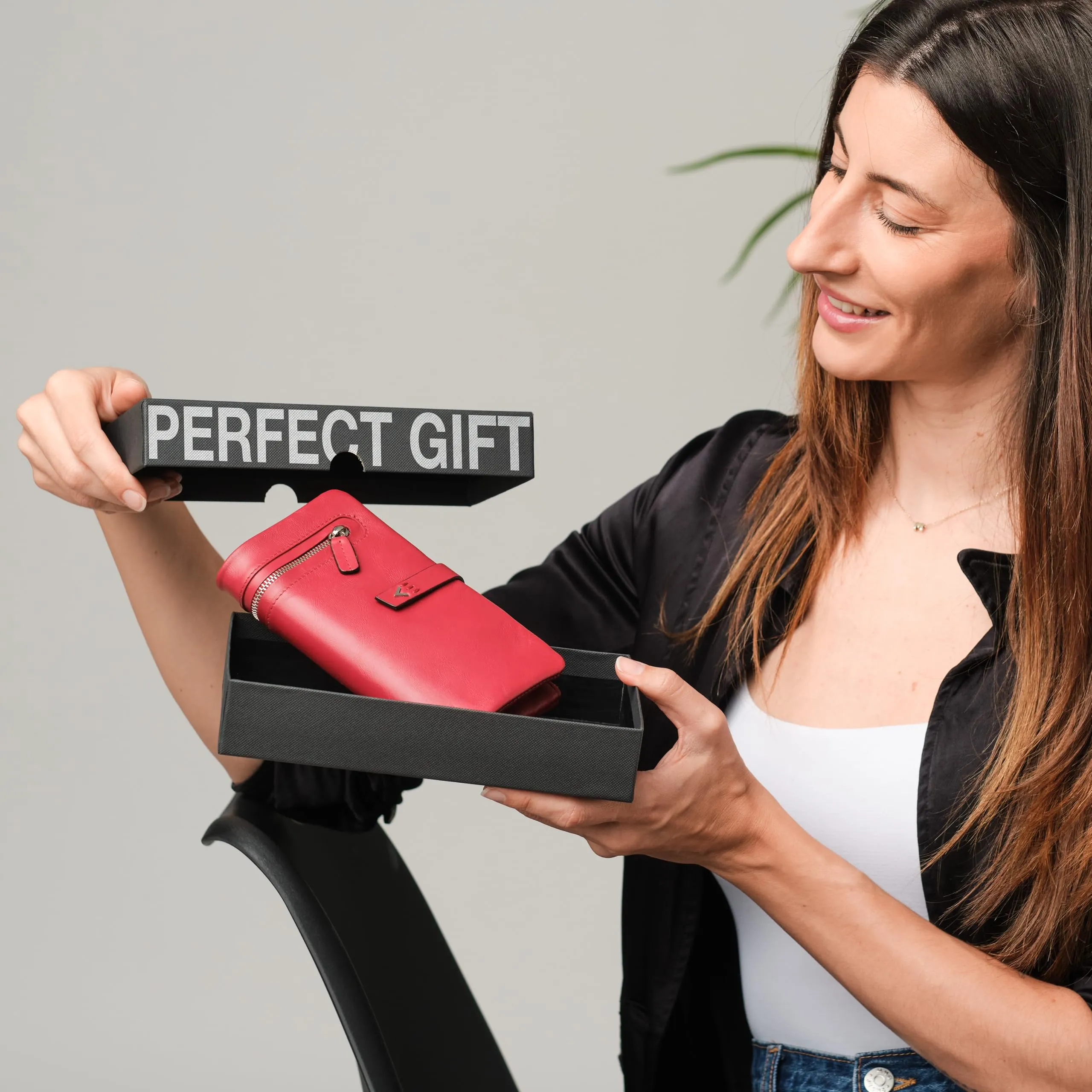 Lavalen Portafoglio Donna in Vera Pelle RFID Verticale con Portamonete Estraibile, Stelle, Rosso, Talla Grande (17x9cm) - immagine 7