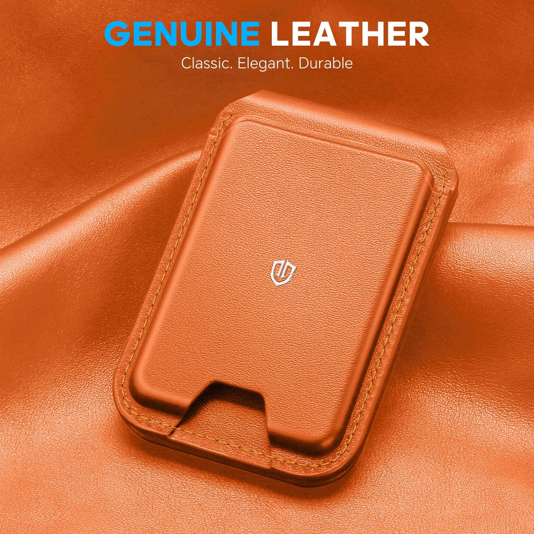 SHIELDON Portafoglio Magnetico in Vera Pelle per MagSafe, Arancio - immagine 2