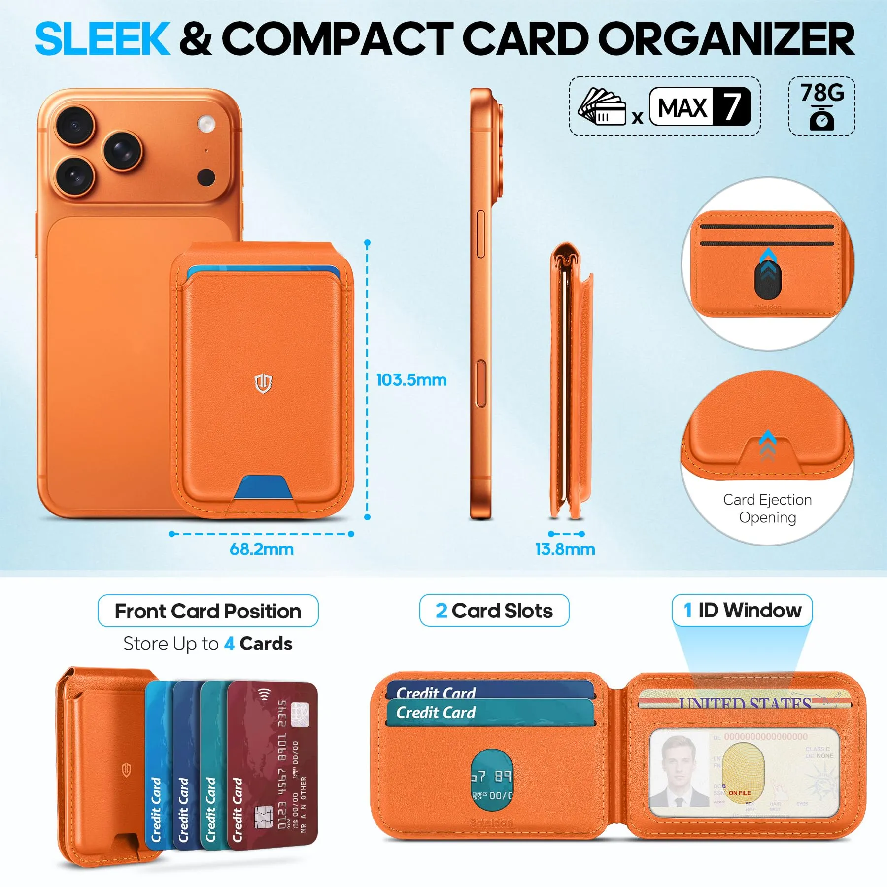 SHIELDON Portafoglio Magnetico in Vera Pelle per MagSafe, Arancio - immagine 3