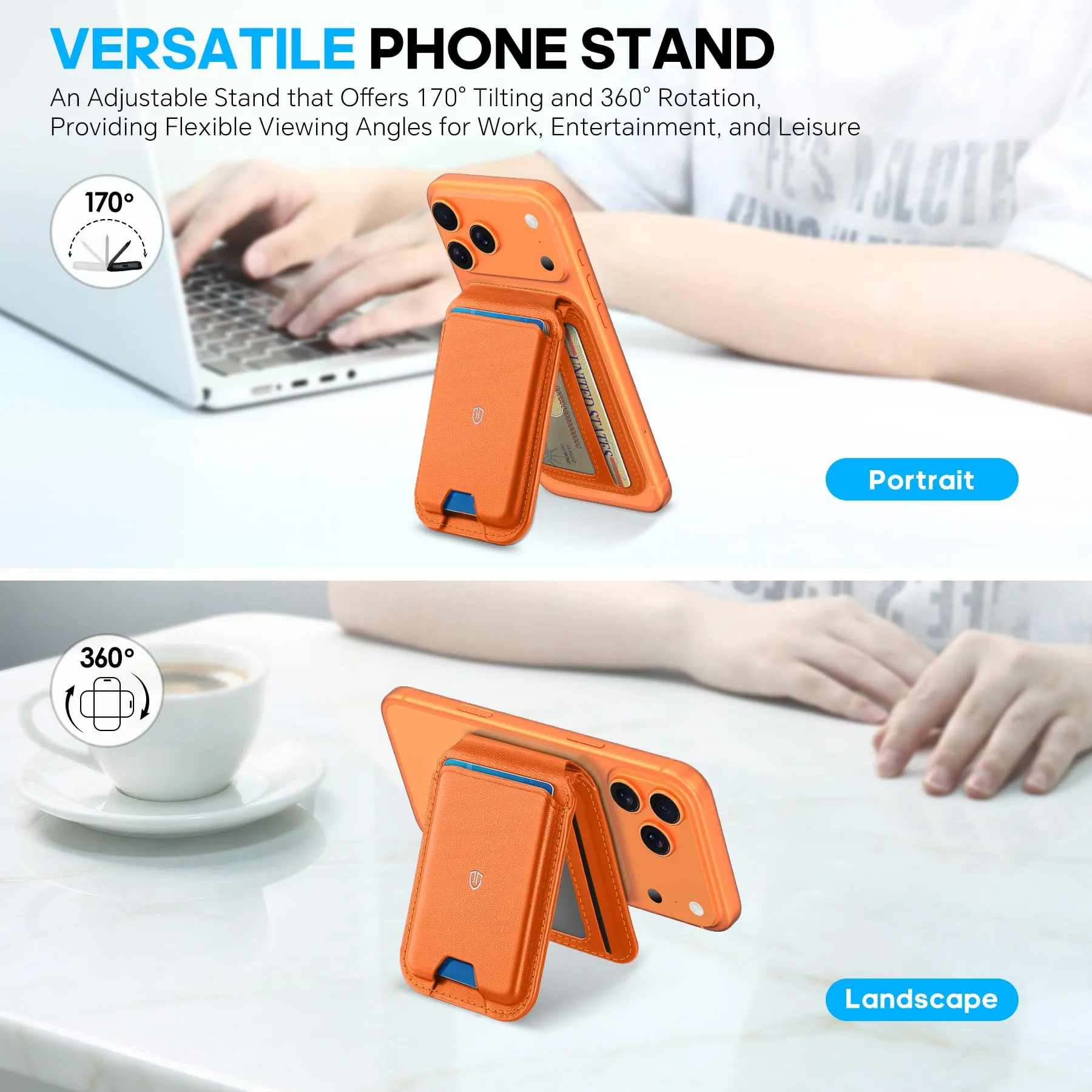 SHIELDON Portafoglio Magnetico in Vera Pelle per MagSafe, Arancio - immagine 4