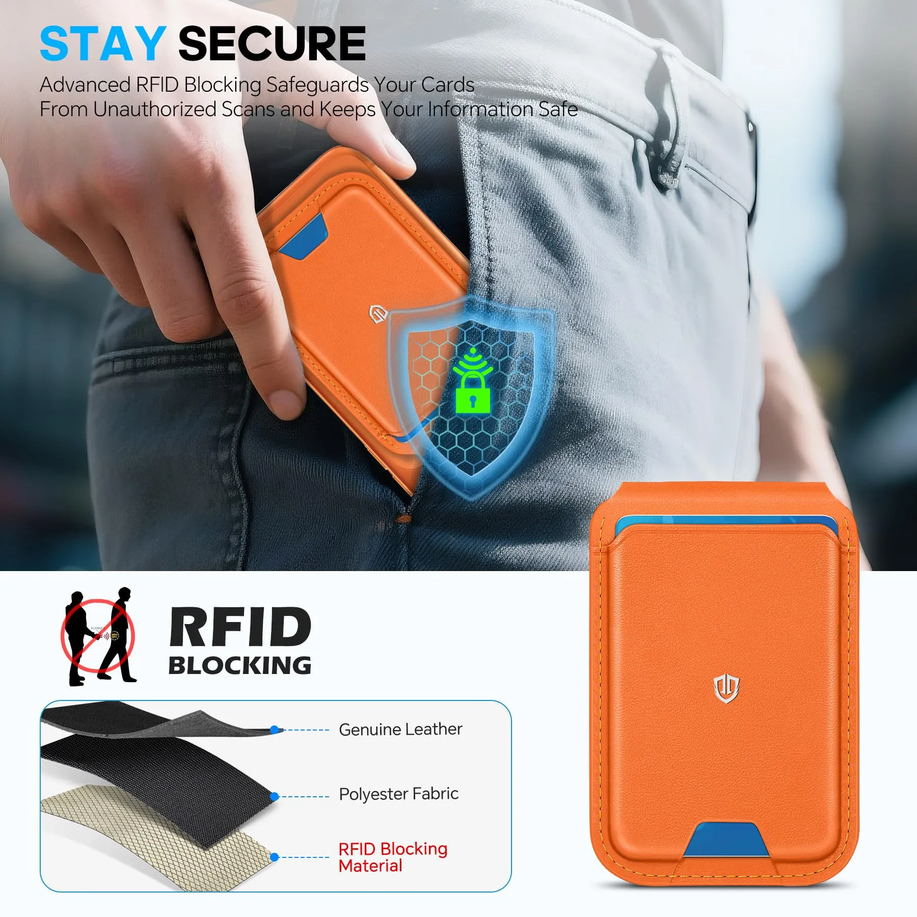 SHIELDON Portafoglio Magnetico in Vera Pelle per MagSafe, Arancio - immagine 6