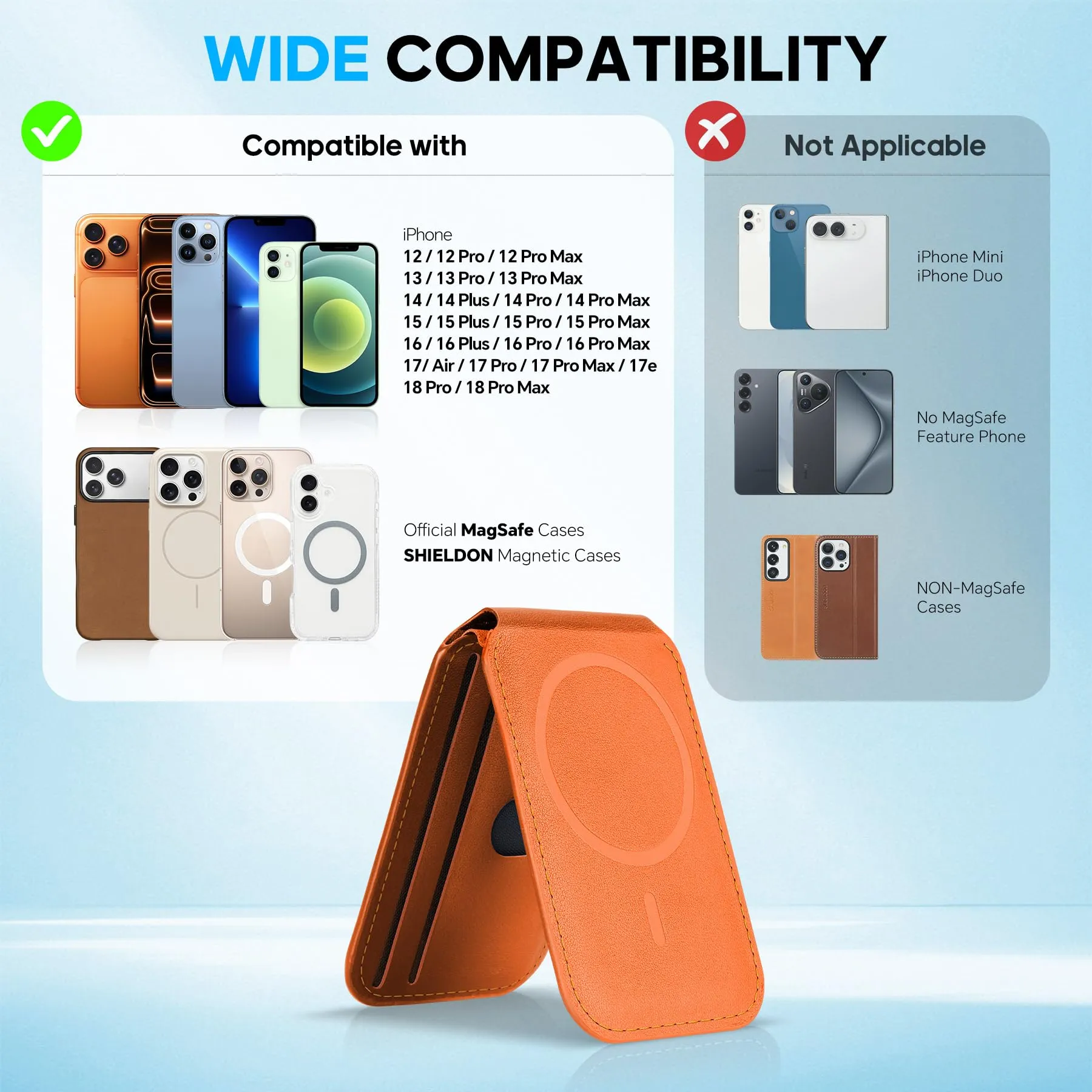 SHIELDON Portafoglio Magnetico in Vera Pelle per MagSafe, Arancio - immagine 9