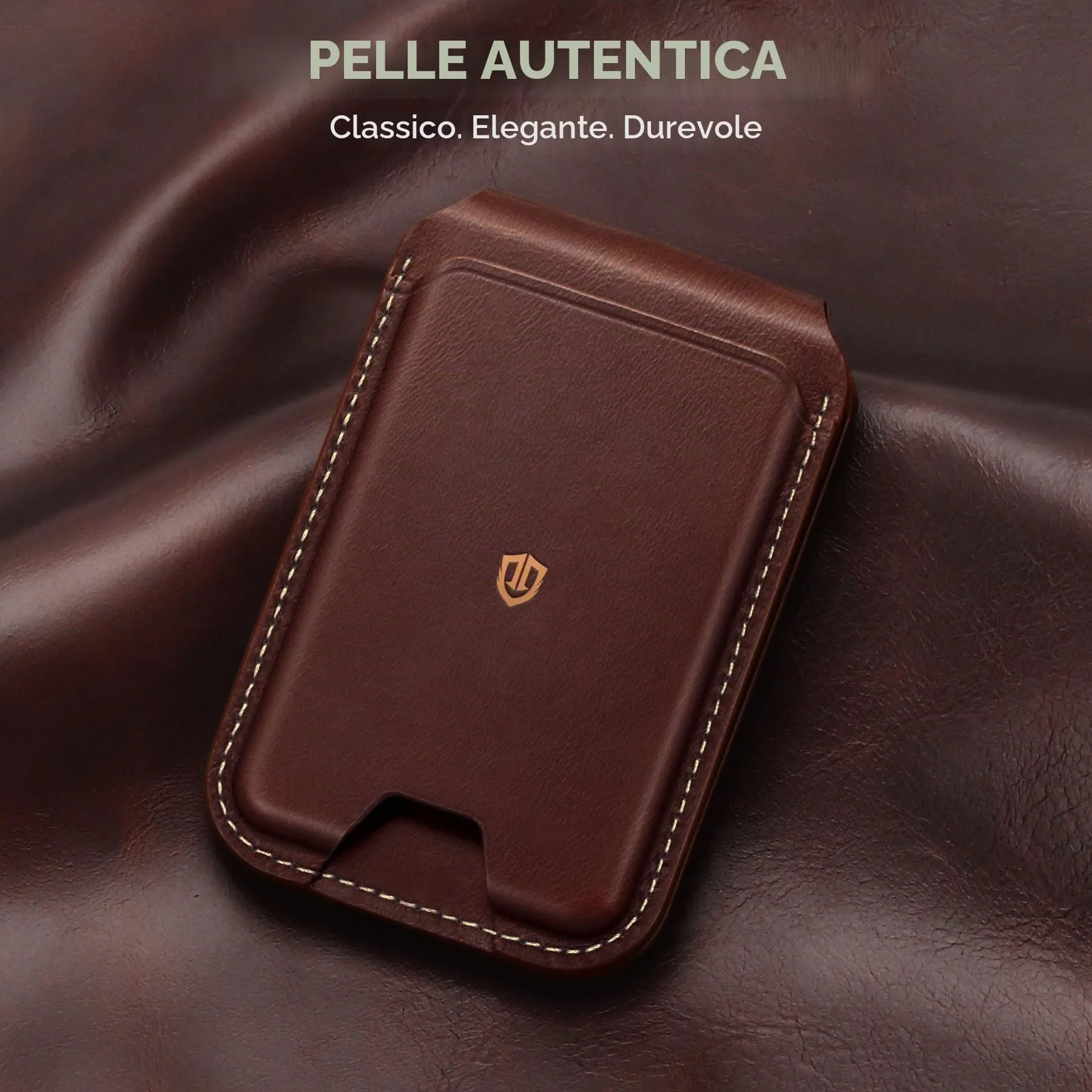 SHIELDON Portafoglio Magnetico in Vera Pelle per MagSafe, Caffè Retrò - immagine 2