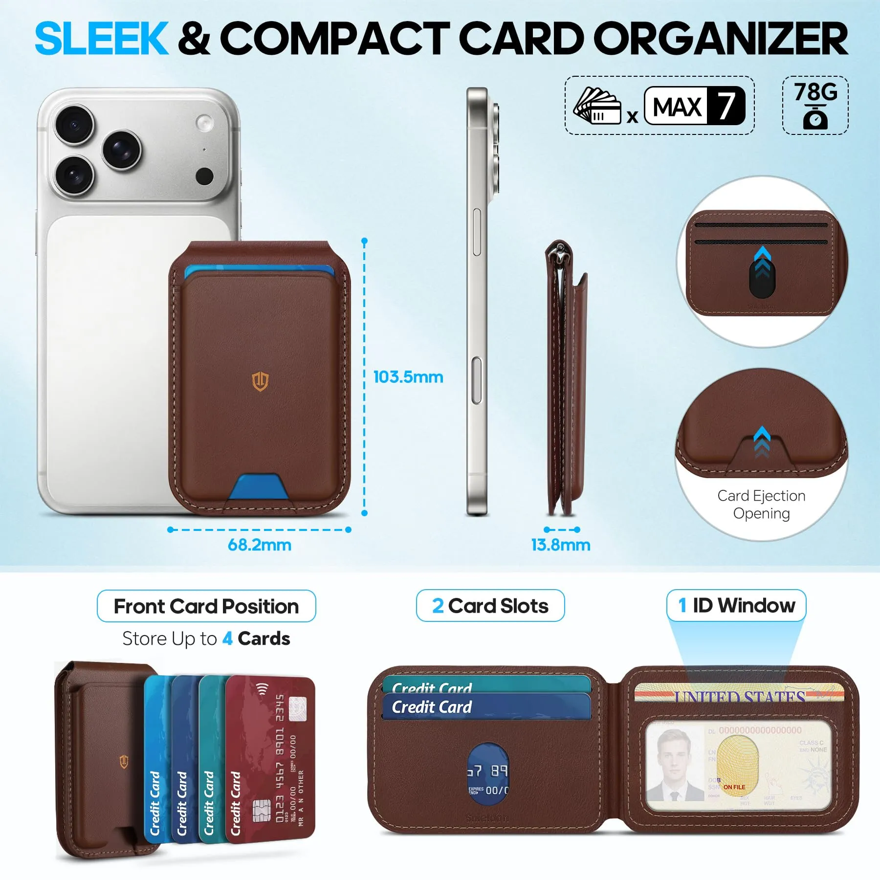 SHIELDON Portafoglio Magnetico in Vera Pelle per MagSafe, Caffè Retrò - immagine 3