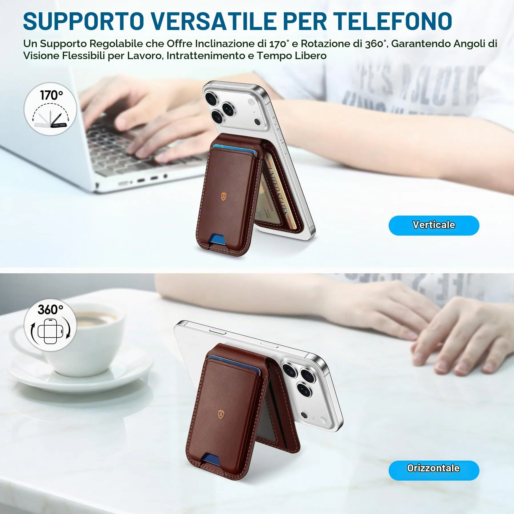 SHIELDON Portafoglio Magnetico in Vera Pelle per MagSafe, Caffè Retrò - immagine 4
