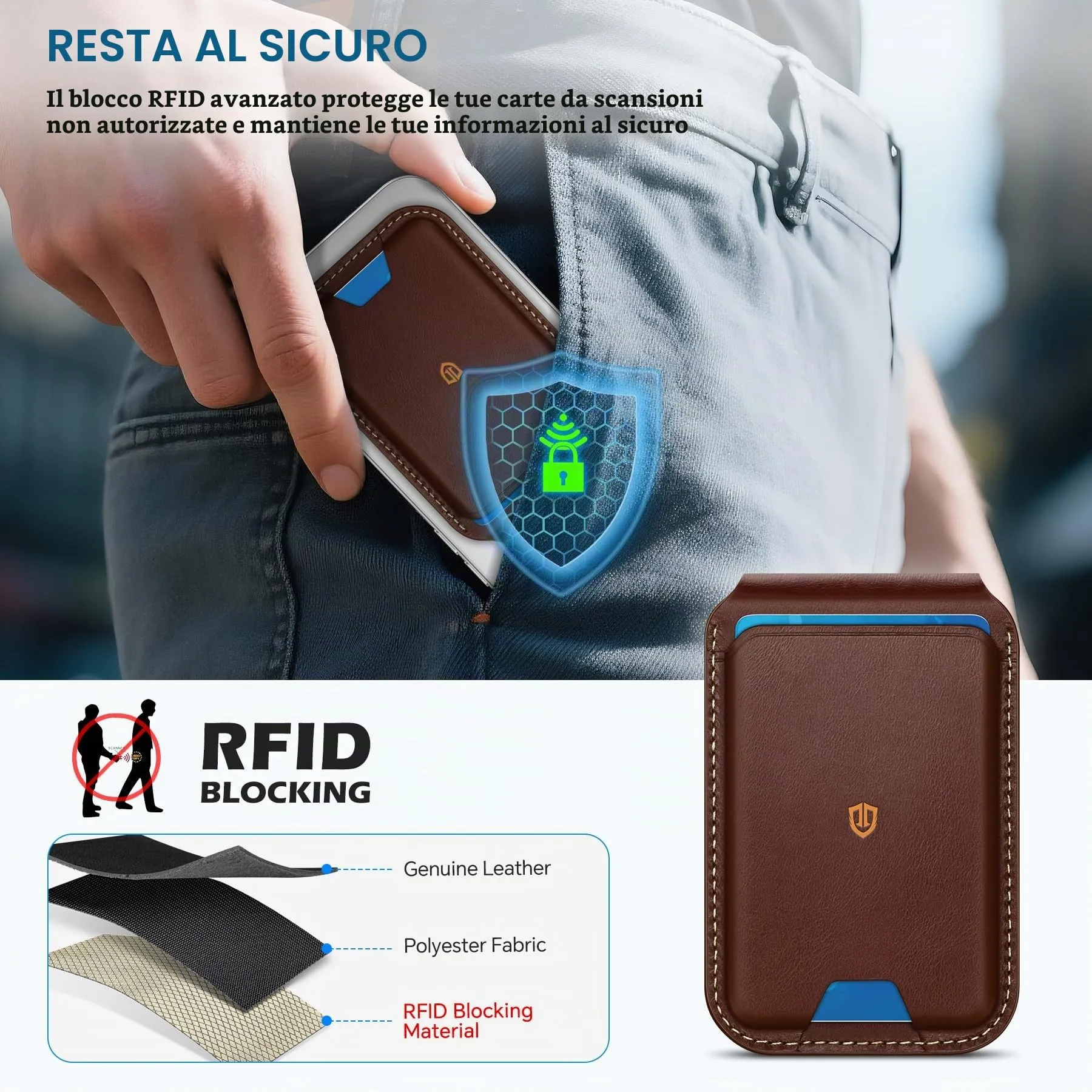 SHIELDON Portafoglio Magnetico in Vera Pelle per MagSafe, Caffè Retrò - immagine 6