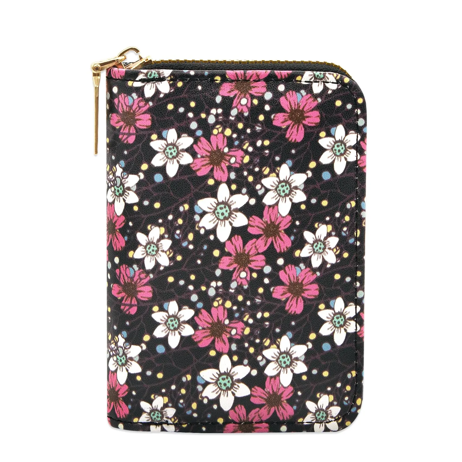 LJCZKA Portafoglio Porta Carte in Pelle PU con Cerniera, 9 Slot per Carte e 2 Compartimenti, Design Floreale - immagine 1