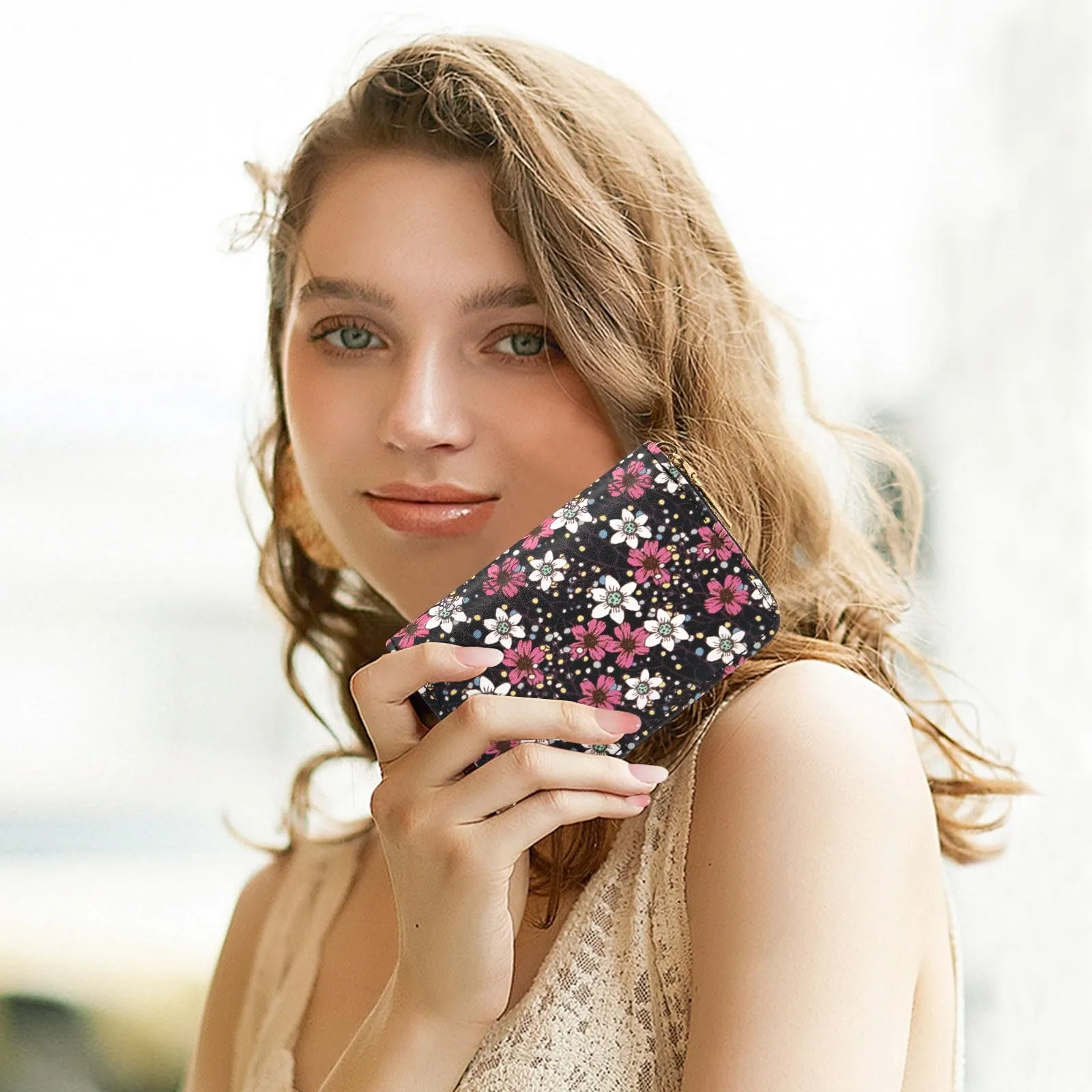 LJCZKA Portafoglio Porta Carte in Pelle PU con Cerniera, 9 Slot per Carte e 2 Compartimenti, Design Floreale - immagine 6