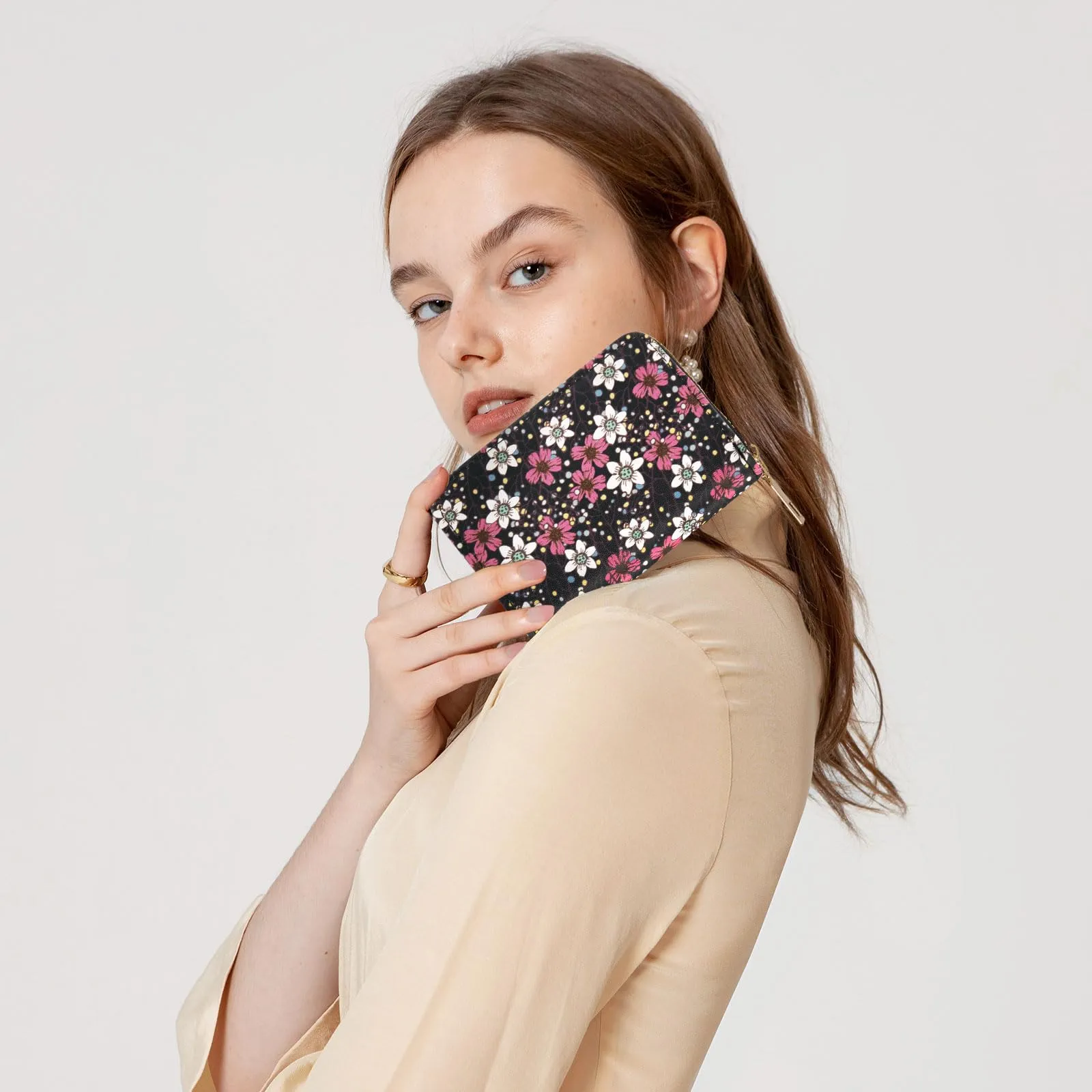 LJCZKA Portafoglio Porta Carte in Pelle PU con Cerniera, 9 Slot per Carte e 2 Compartimenti, Design Floreale - immagine 8