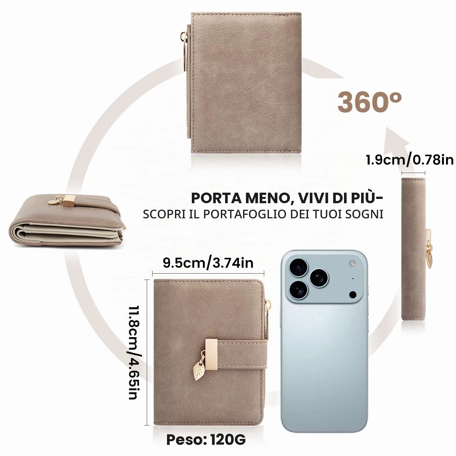 Pomelo Best Portafoglio Donna in Pelle Vegana con Protezione RFID, 8 Scomparti Carte, Finestrino Patente e Portamonete con Cerniera - Khaki - immagine 3