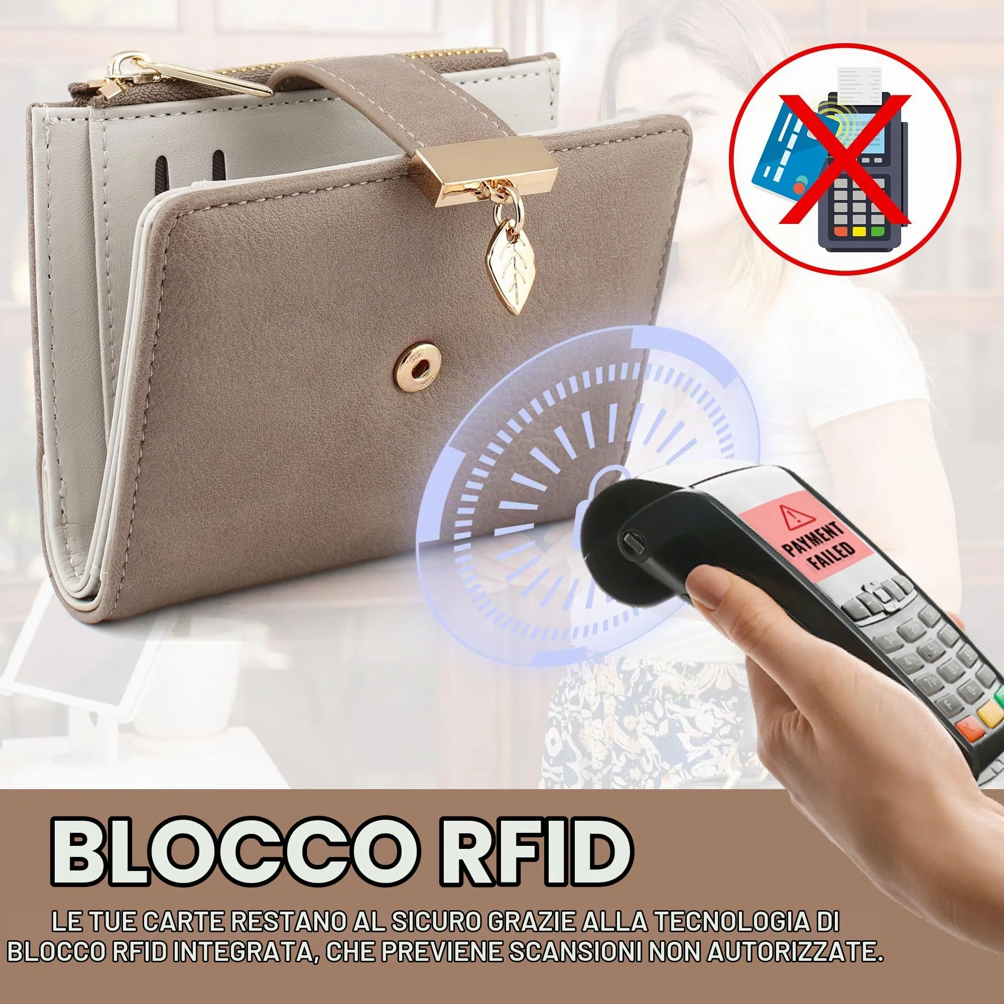 Pomelo Best Portafoglio Donna in Pelle Vegana con Protezione RFID, 8 Scomparti Carte, Finestrino Patente e Portamonete con Cerniera - Khaki - immagine 4