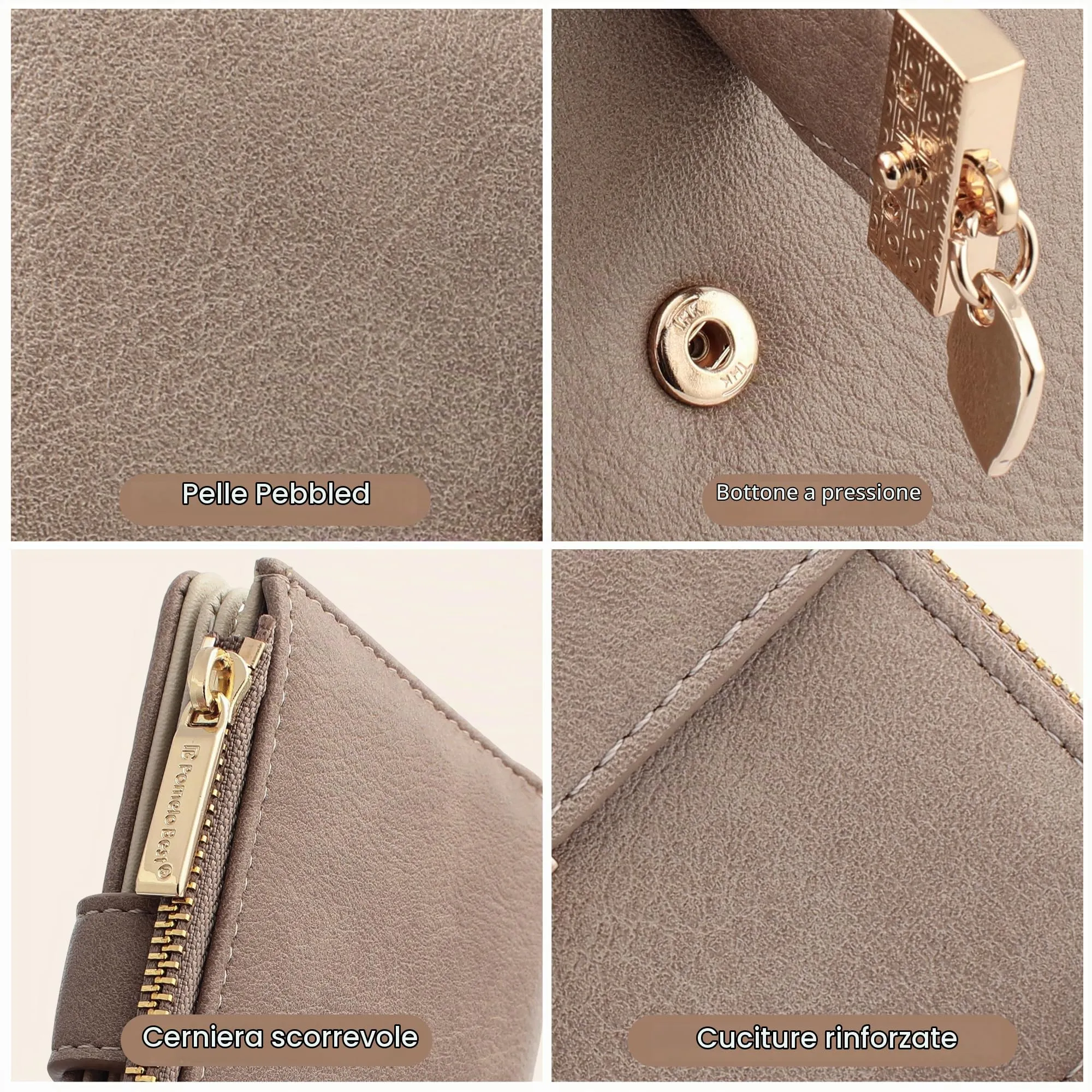Pomelo Best Portafoglio Donna in Pelle Vegana con Protezione RFID, 8 Scomparti Carte, Finestrino Patente e Portamonete con Cerniera - Khaki - immagine 5