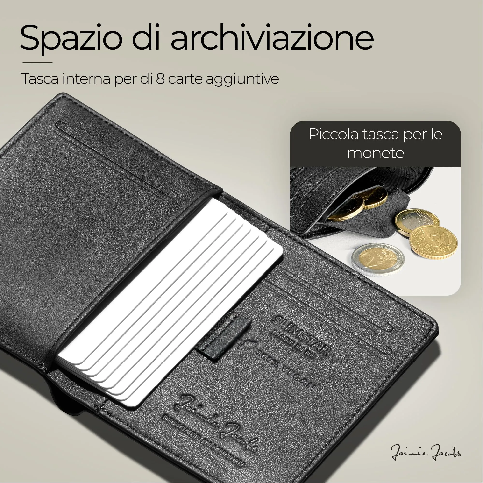 Jaimie Jacobs Slimstar Portafoglio Uomo con protezione RFID (Vegan Nero) - immagine 5