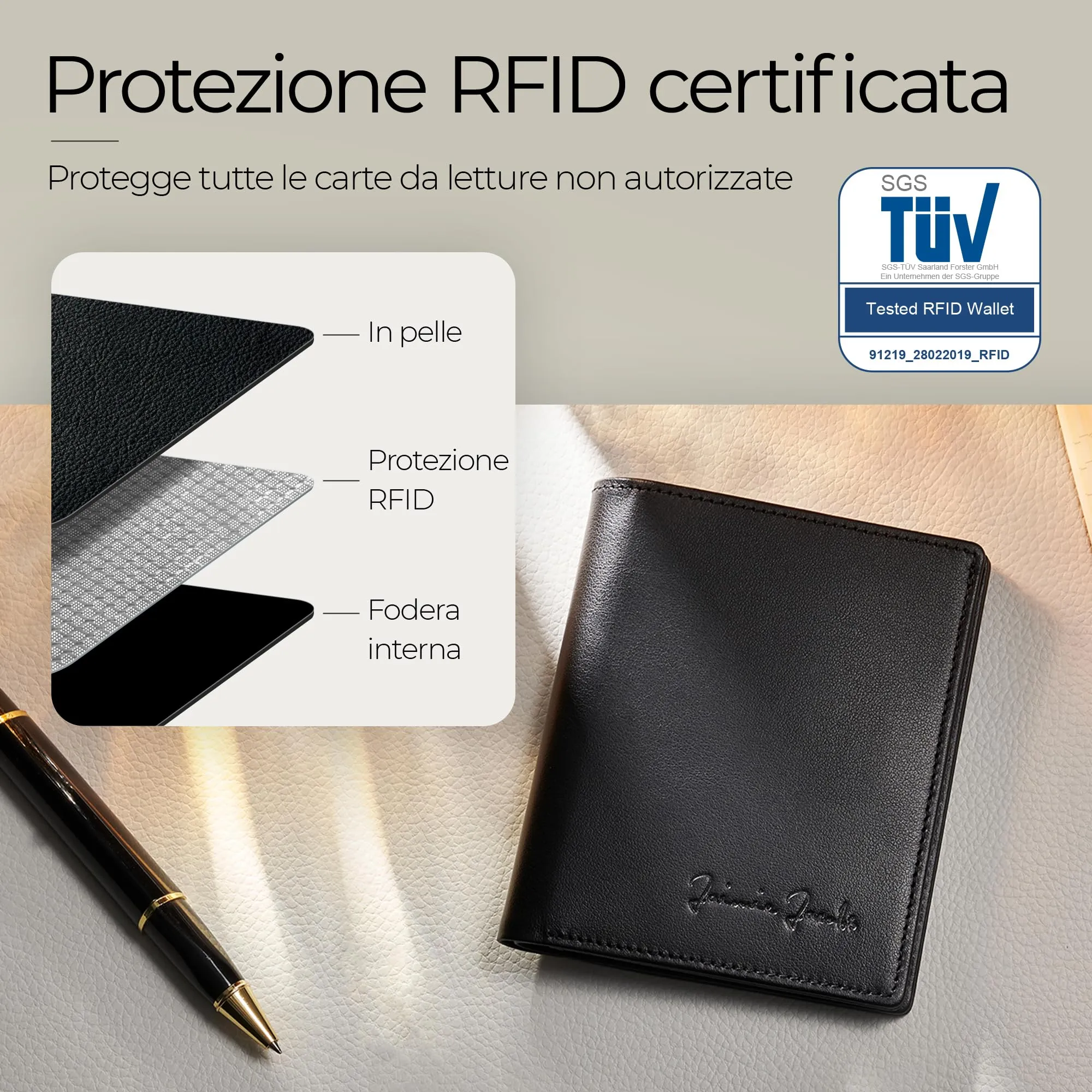 Jaimie Jacobs Slimstar Portafoglio Uomo con protezione RFID (Vegan Nero) - immagine 6