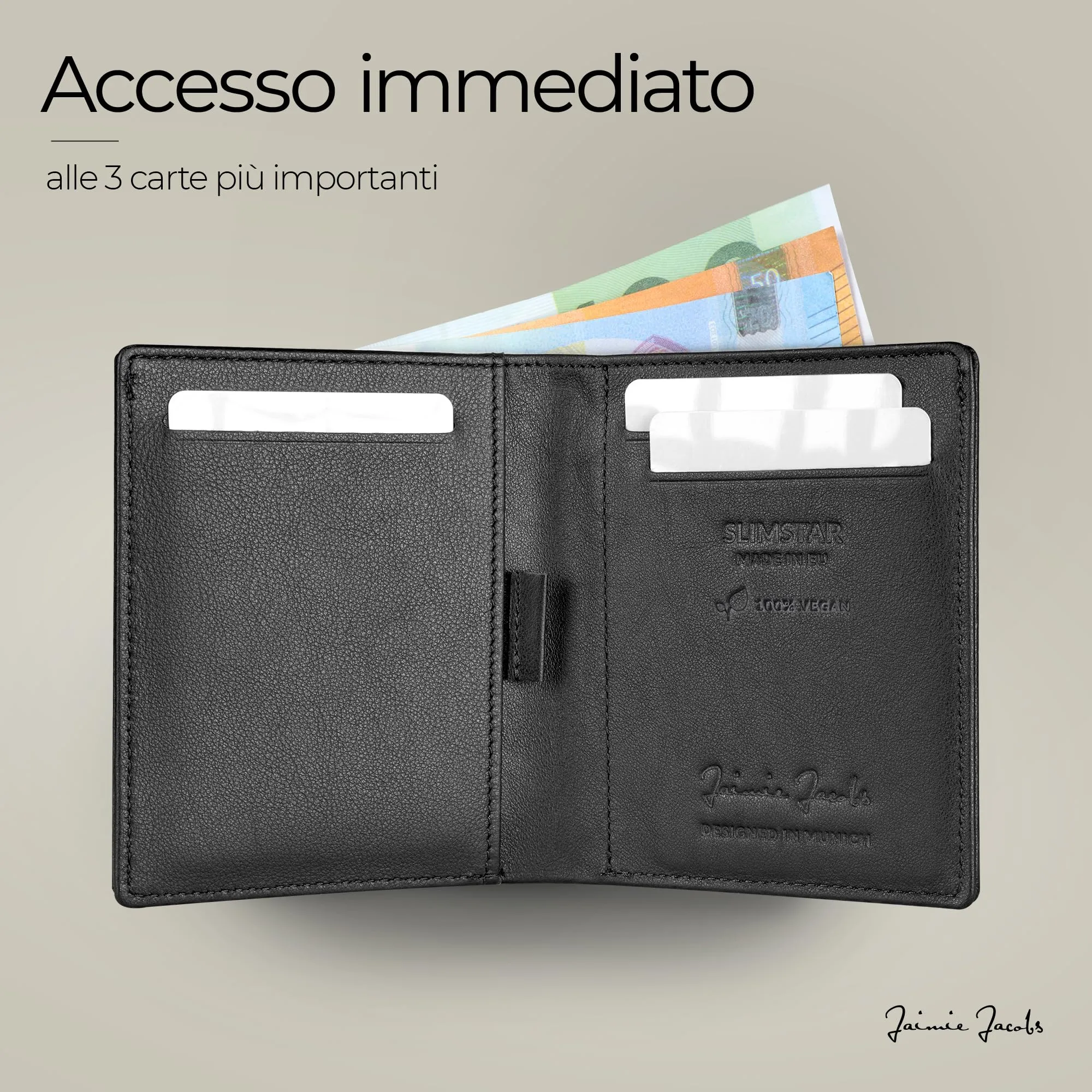 Jaimie Jacobs Slimstar Portafoglio Uomo Piccolo RFID Vegan Nero - immagine 3