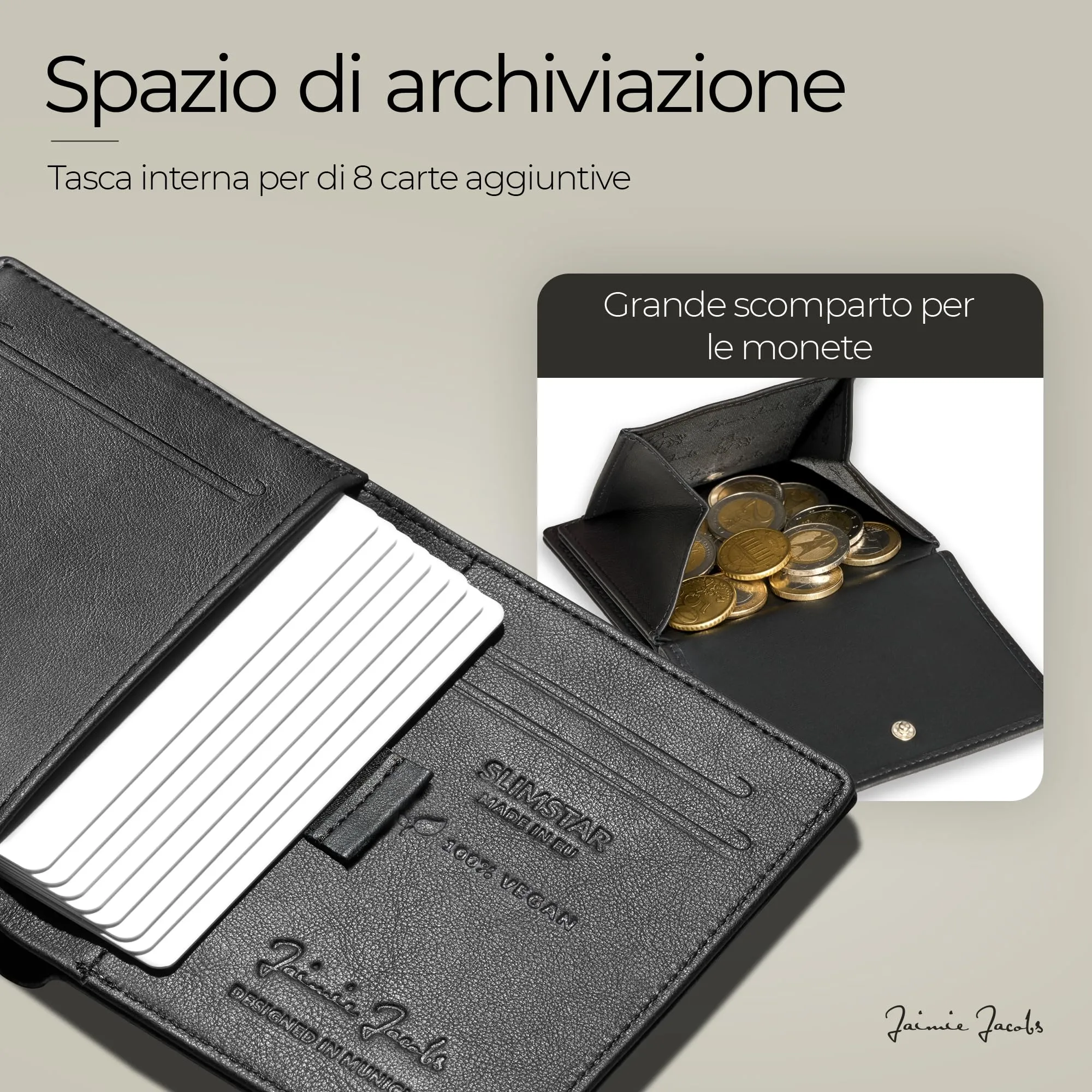 Jaimie Jacobs Slimstar Portafoglio Uomo Piccolo RFID Vegan Nero - immagine 4