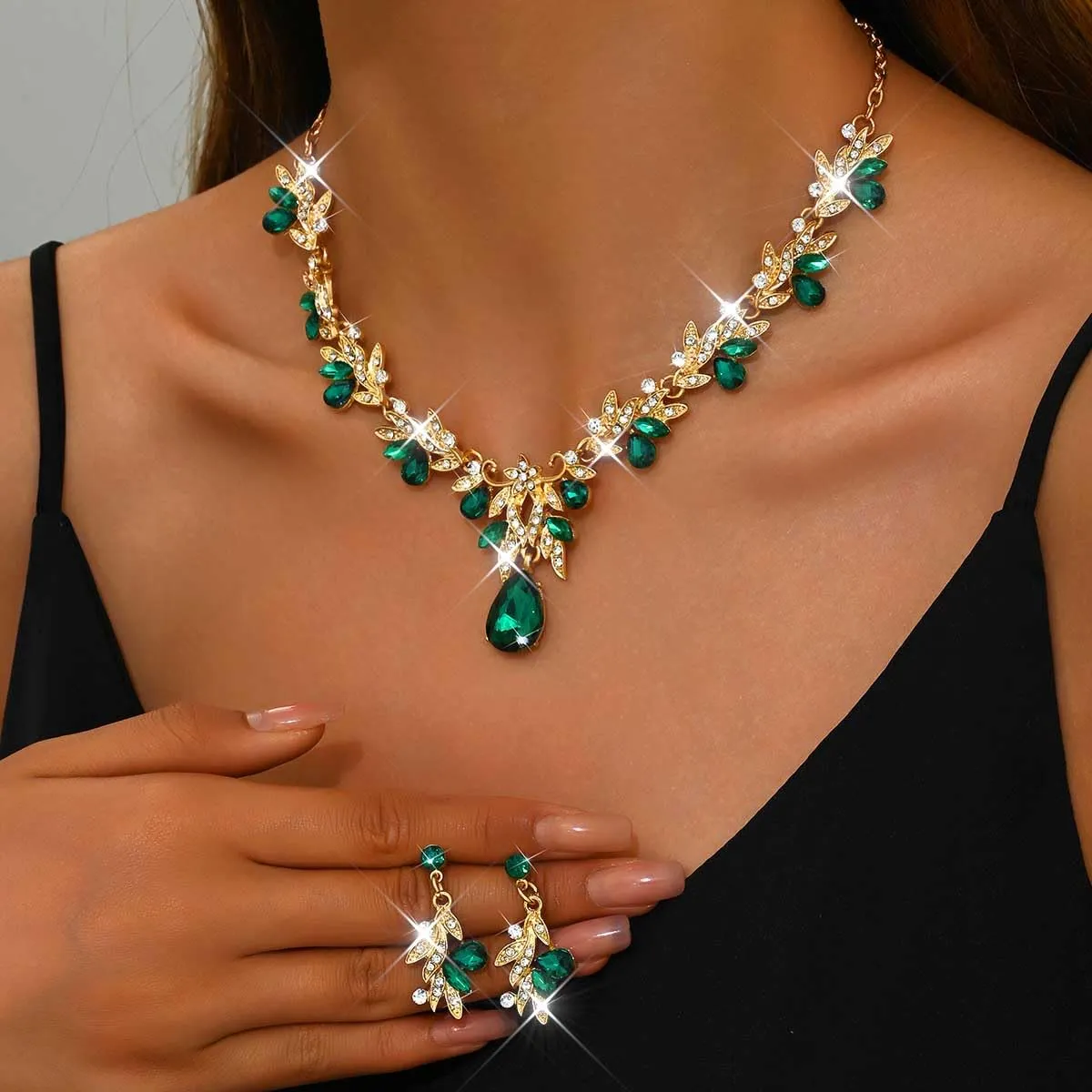 Fashband Set di gioielli da sposa in cristallo con collana e orecchini, Perla sintetica - immagine 9